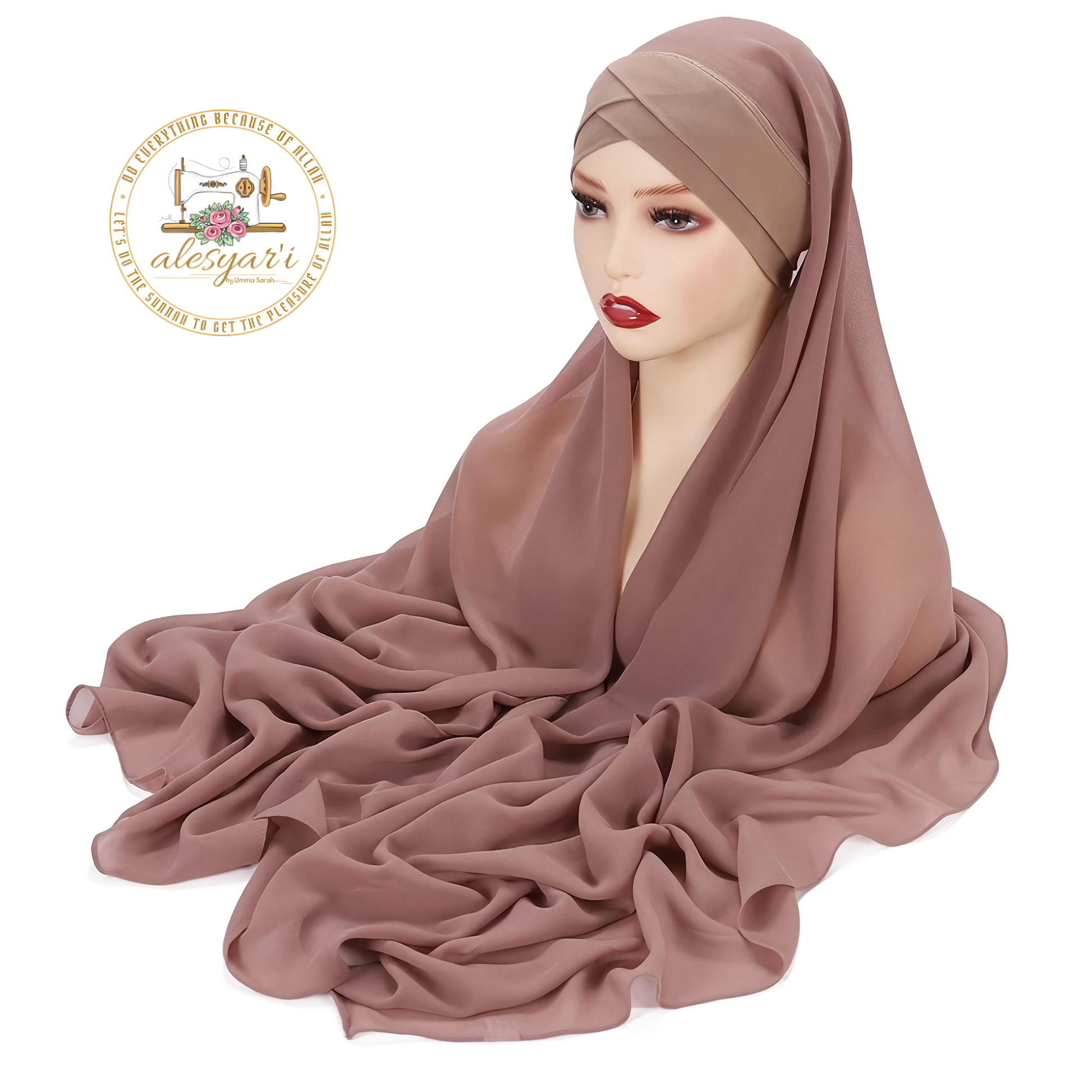 Alesyari Shop I Chiffon Hijab Scarf Sets with Stylish Cross Jersey Caps for Instant Chic Hijab Styles