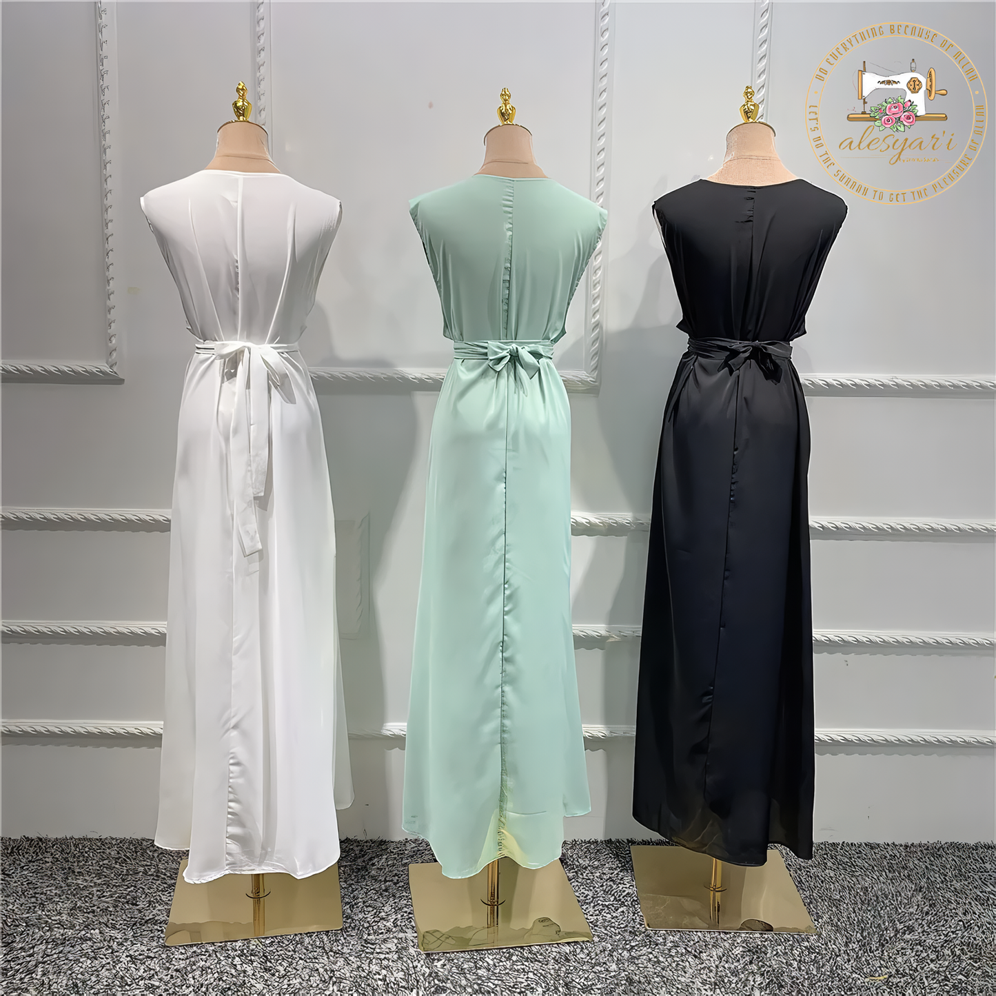 Alesyari Shop I Stylish Modest Abaya French-Inspired Islamic Dresses with Silky Elegance and Belt Detail