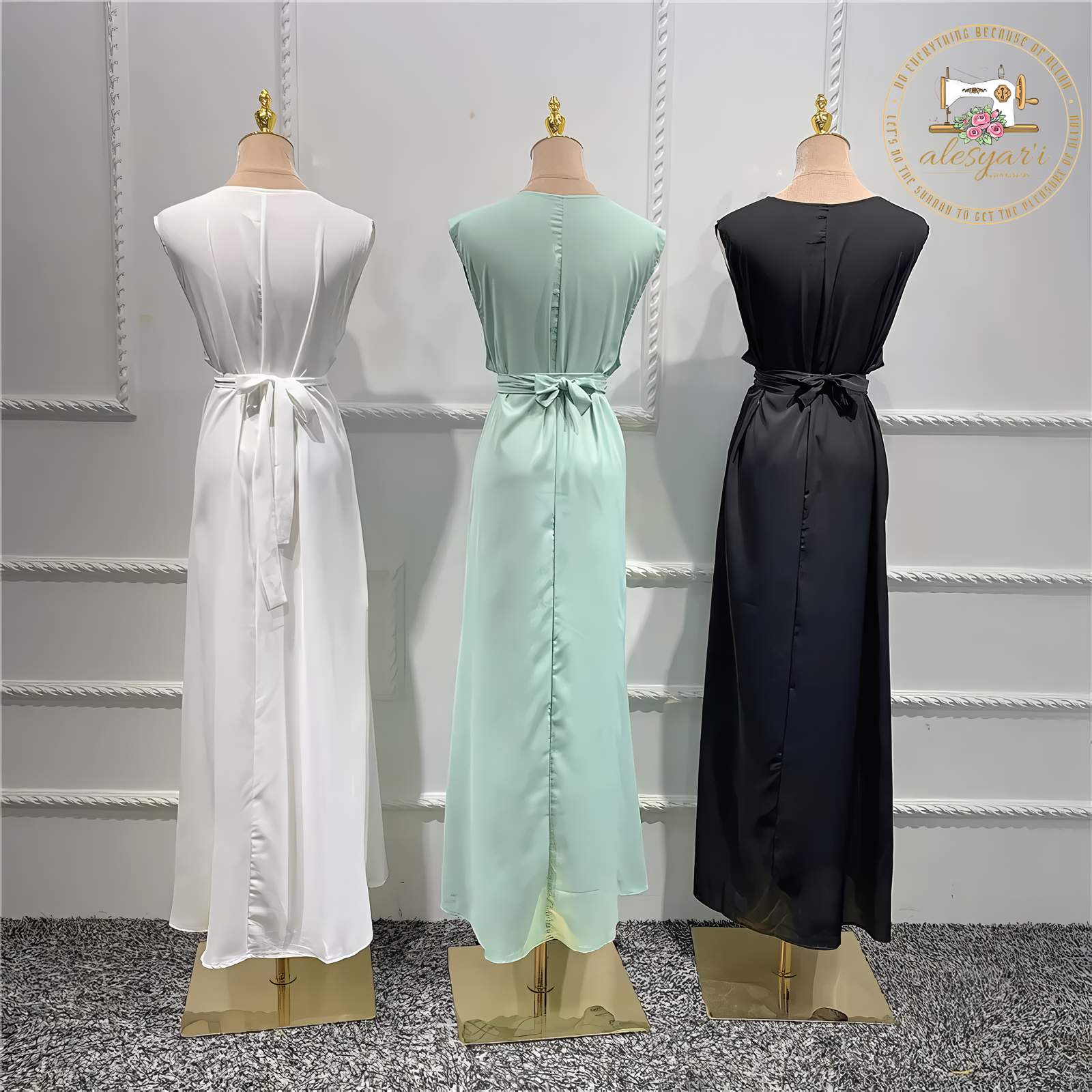 Alesyari Shop I Stylish Modest Abaya French-Inspired Islamic Dresses with Silky Elegance and Belt Detail