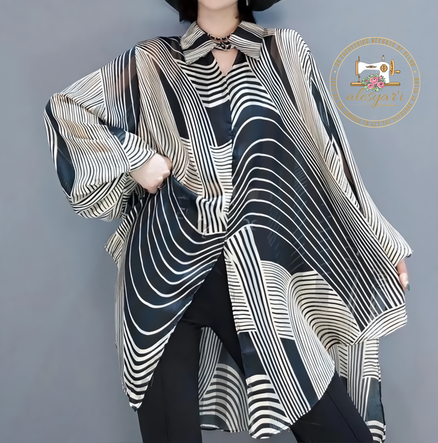 Alesyari Shop I Chic Summer Vibes: Women's Oversized Chiffon Striped Blouse – Effortlessly Stylish for Holidays and Casual Sun-soaked Days