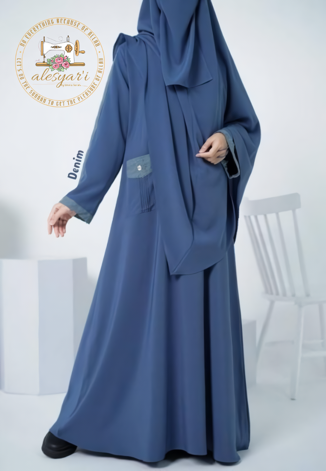 Alesyari Shop I Ramadan Eid women Elegance Modest Hijab Set with Khimar, Veil, and Plain Robe