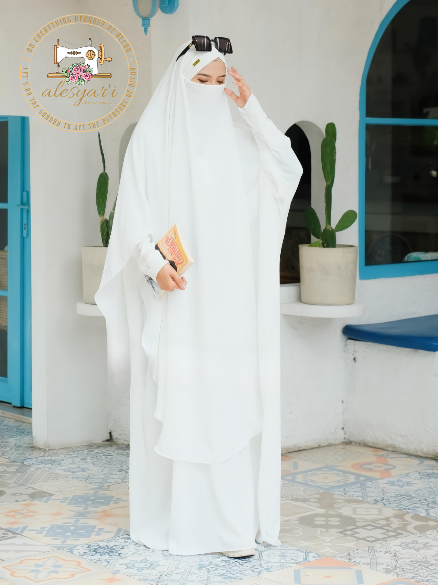 Alesyari Shop I Sacred Pilgrimage Attire 2024 Umrah and Hajj Abaya Set with Long French Khimar