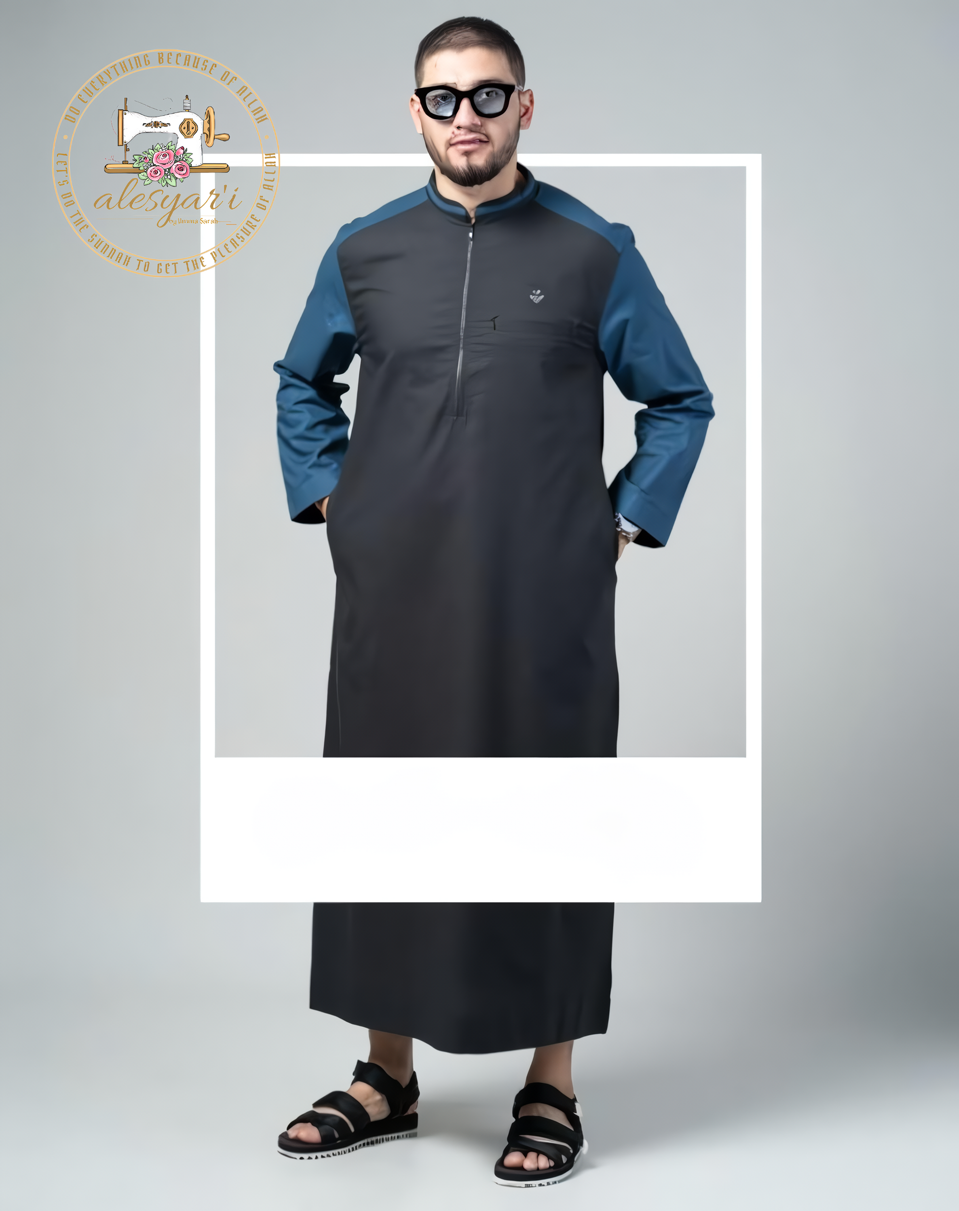 Alesyari Shop I Stylish Oxford Two-Tone Casual Robe for Men The Ideal Islamic Attire for Prayers