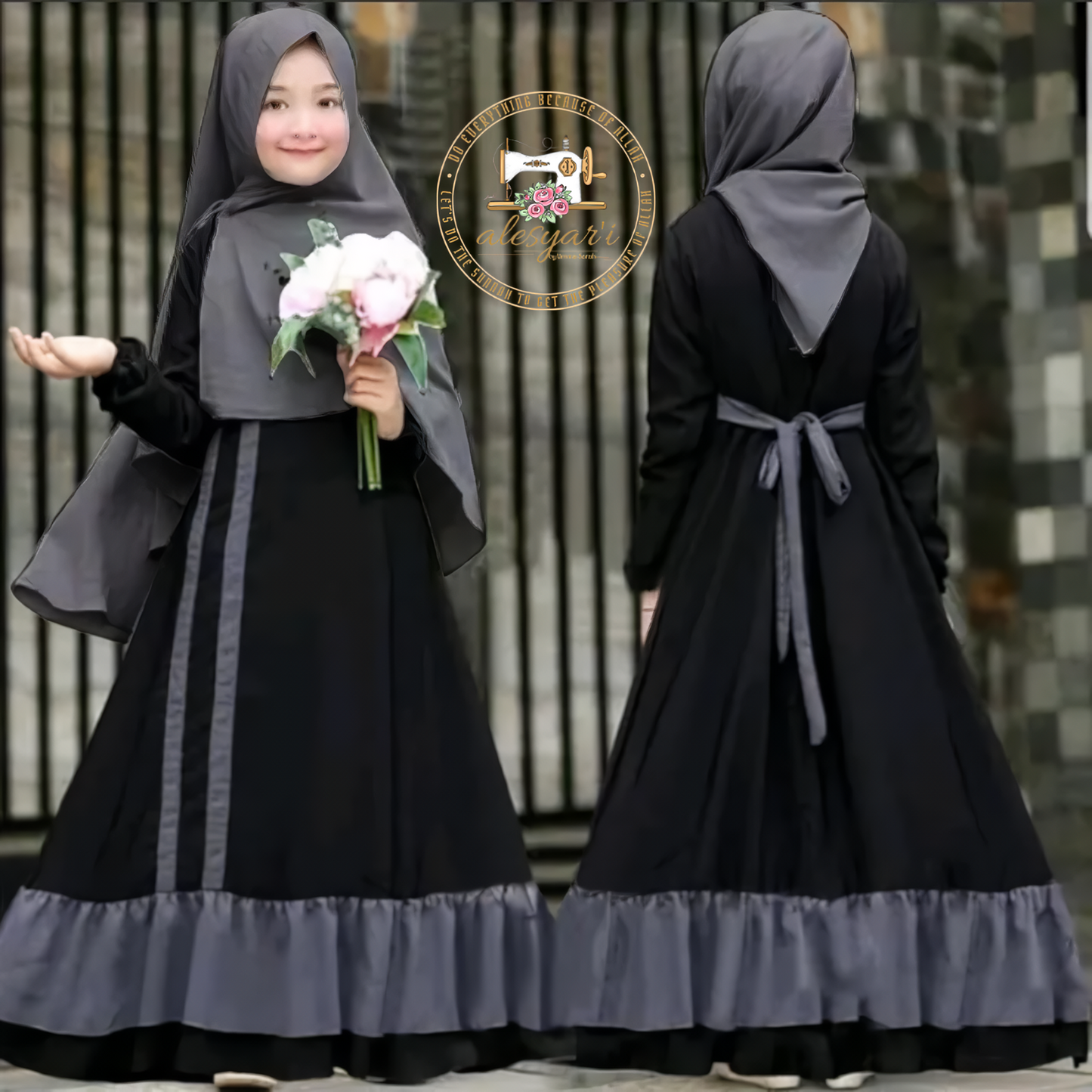 Alesyari Shop I 2-Piece Collection for Muslim Children – Girls' Prayer Dress and Hijab Abaya, Kids' Long Robe with Headscarf