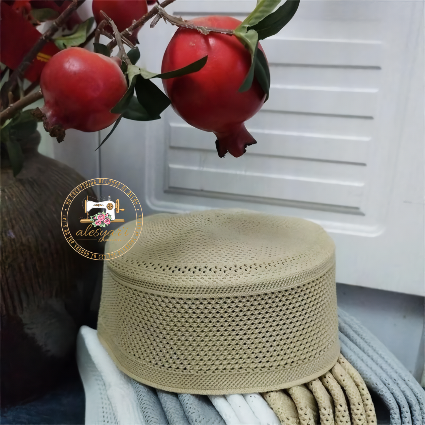 Alesyari Shop I Trendy Flat Top Knitted Mesh Kufi Kippah - A Stylish Prayer Hat for Muslim Men