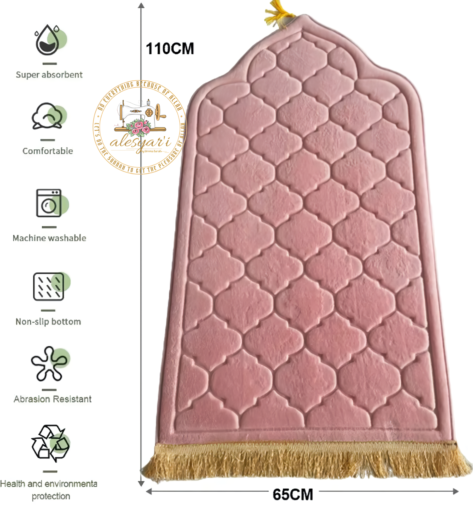 Alesyari Shop I Embossed Flannel Prayer Mat: Soft, Non-Slip, and Portable Worship Blanket for Ramadan Gift