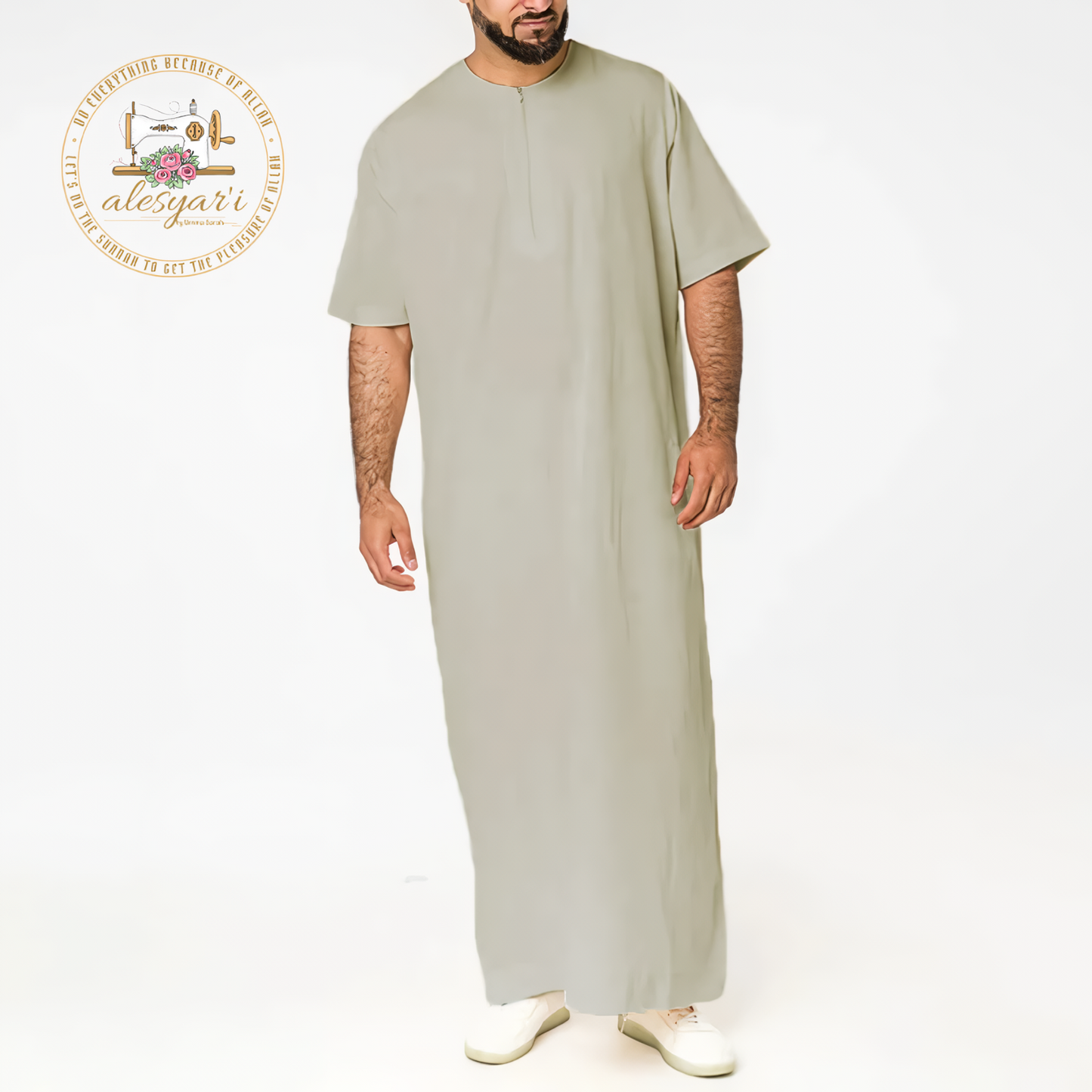 Alesyari Shop I 2024 Mens Muslim Robe - Casual Abaya with Stand Collar, Long Sleeves, and Solid Arab Jubba