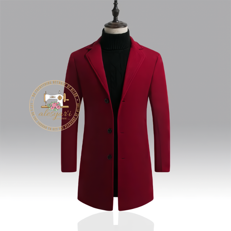 Alesyari Shop I Spring Autumn 2023: New Wool Blend Pure Color Long Cotton Coat - Slim Fit Windbreaker Jacket for Casual Business Fashion in Men's Clothing