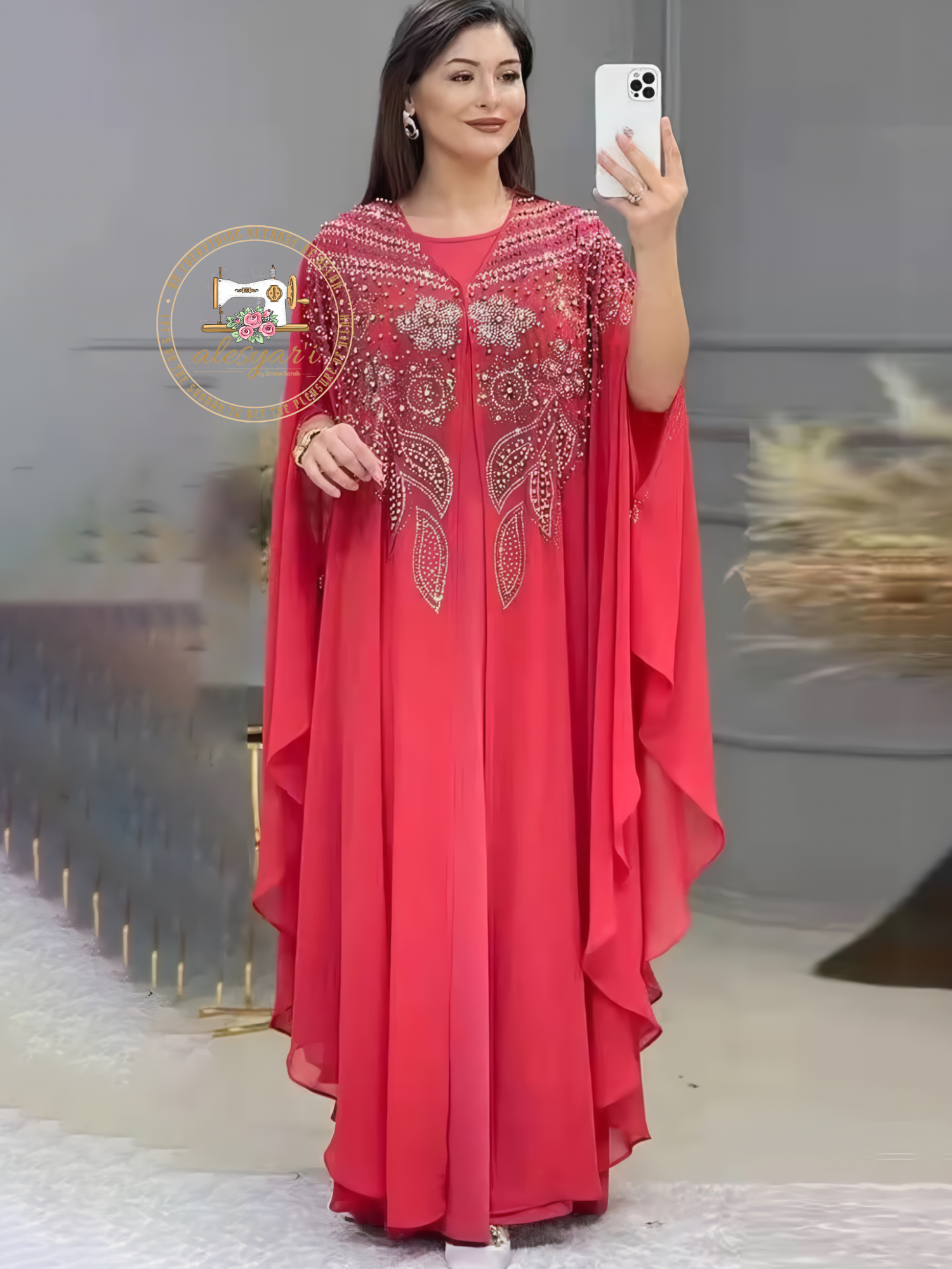 Alesyari Shop I Luxurious Dubai Women's Abayas: Sifon Boubou Muslim Fashion Kaftan Marocain Dresses for Special Occasions and Weddings