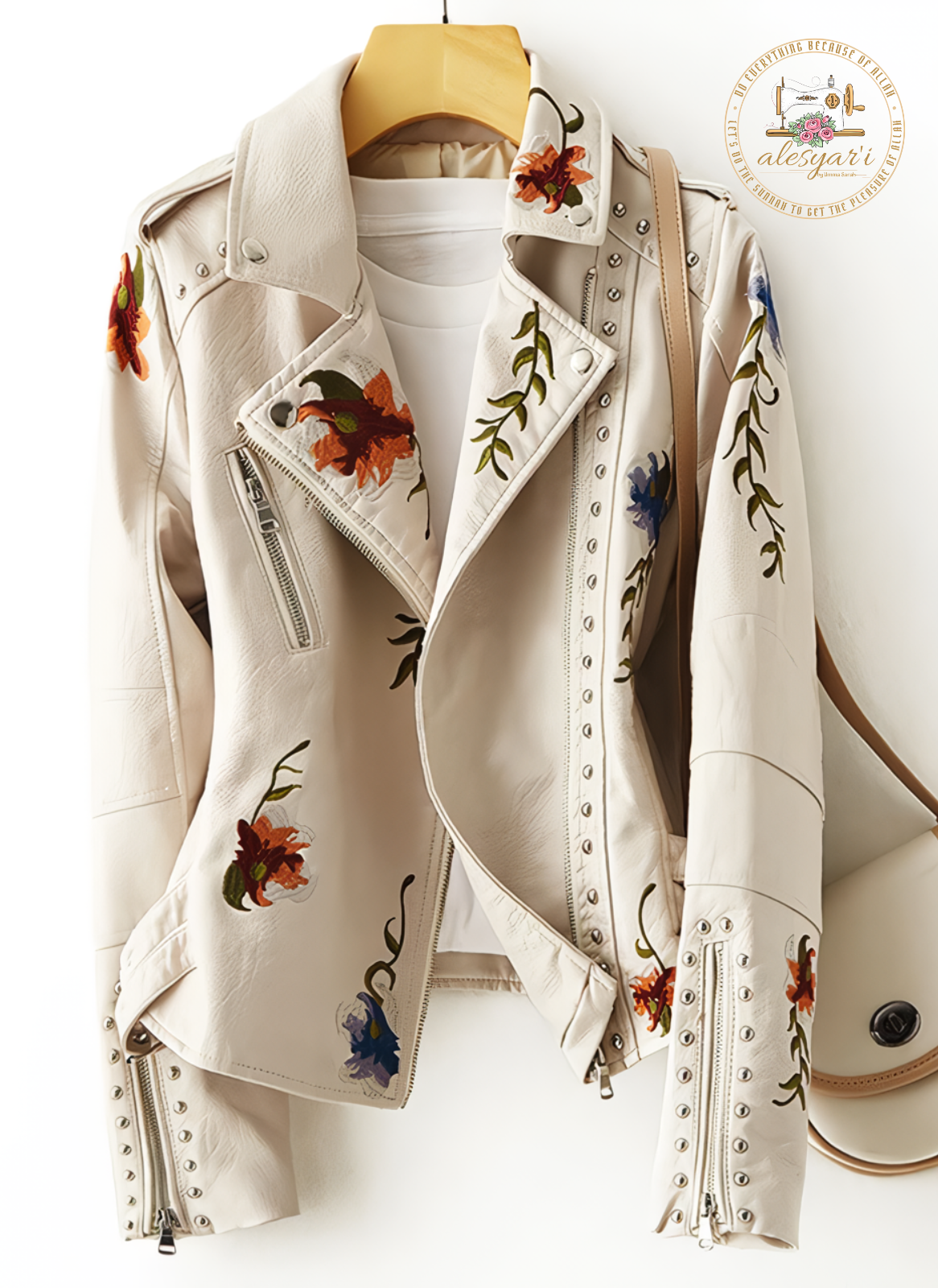 Alesyar'i Shop I Vintage Chic: Women's Retro Floral Print Embroidery Faux Soft Leather Jacket with Turndown Collar