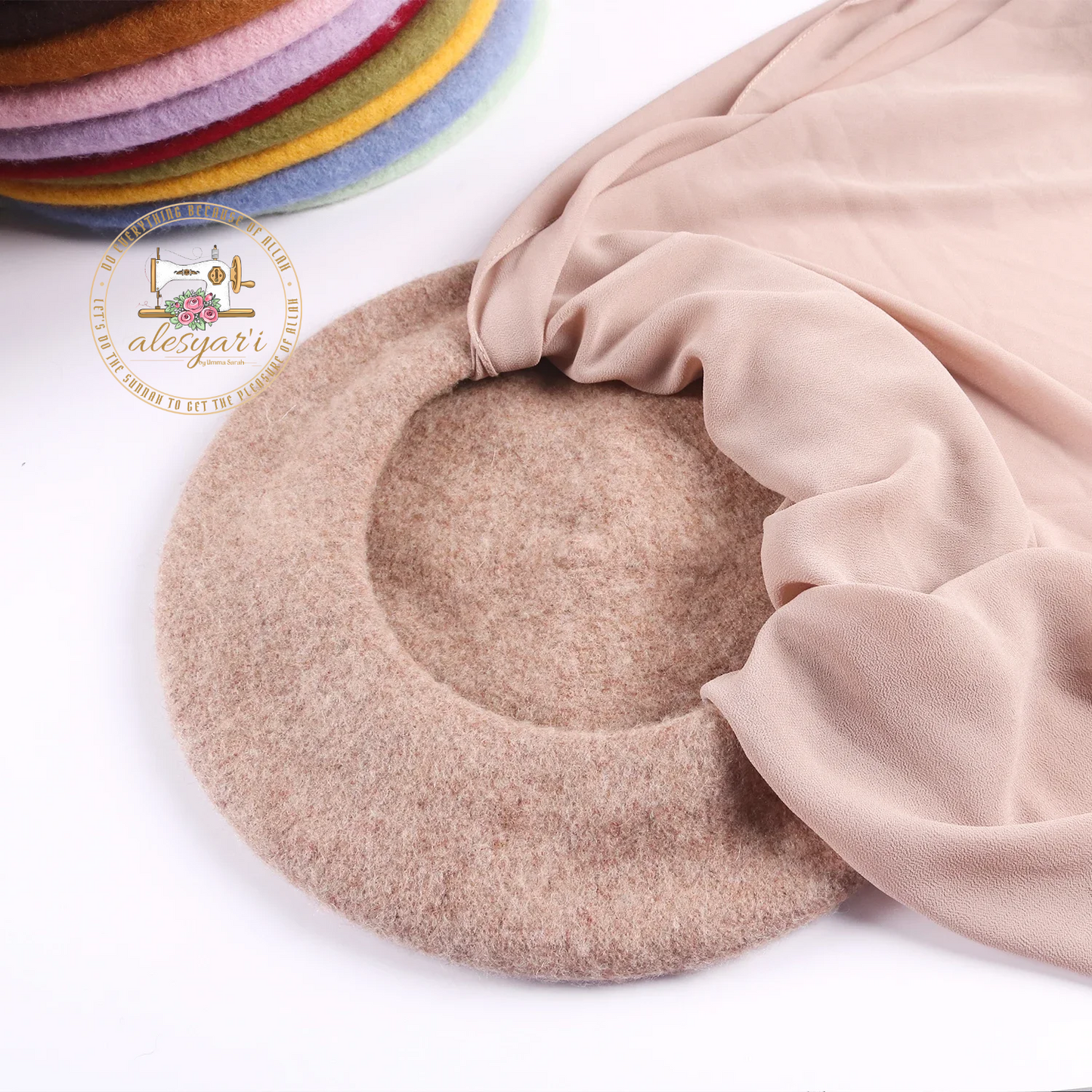 Alesyari Shop I Muslim Women's Instant Chiffon Hijab Paired with Baret Hats – Elevate Your Style with Baret Flat Hat and Graceful Chiffon Hijab