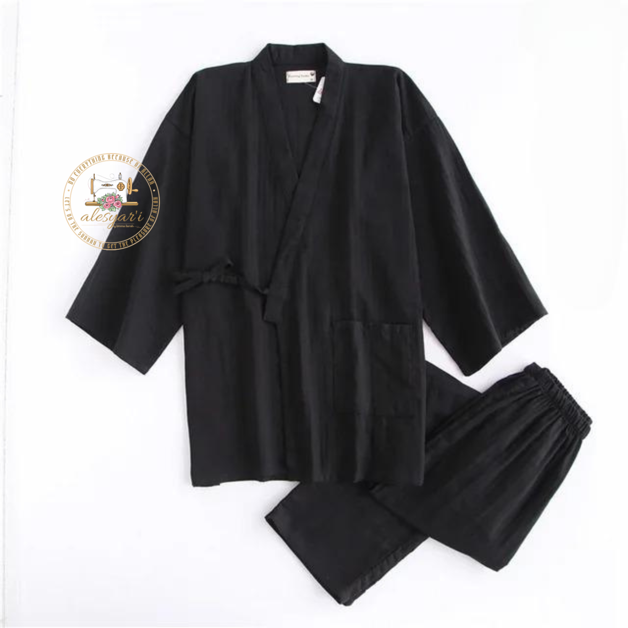 Alesyari Shop I Japanese Style Men's Nightwear Set: Kimono Cardigan and Pants