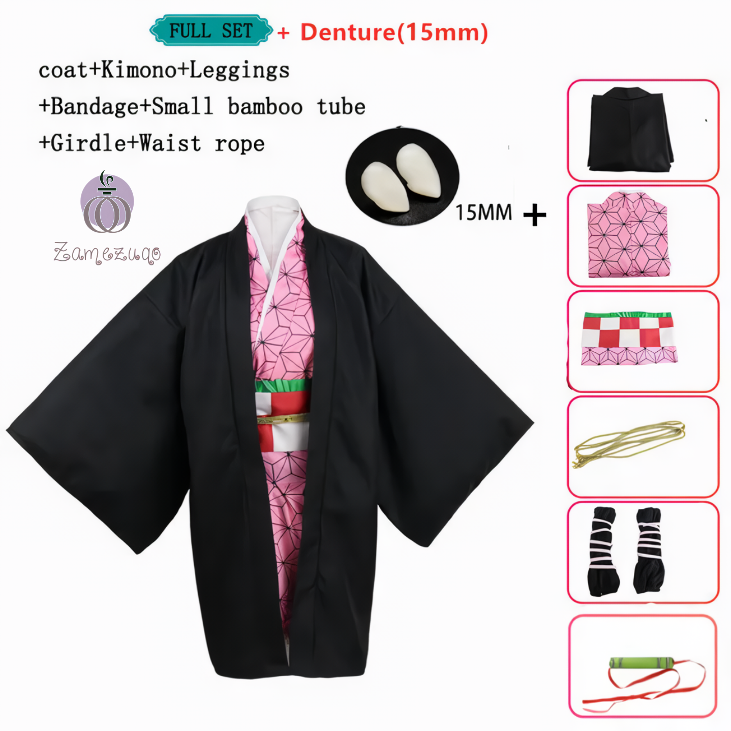 Alesyari Shop I Anime Demon Slayer Nezuko Cosplay Costume Kimono Kimetsu No Yaiba Kamado Nezuko Costume Wig Womens Girls Kimono Uniform Clothes