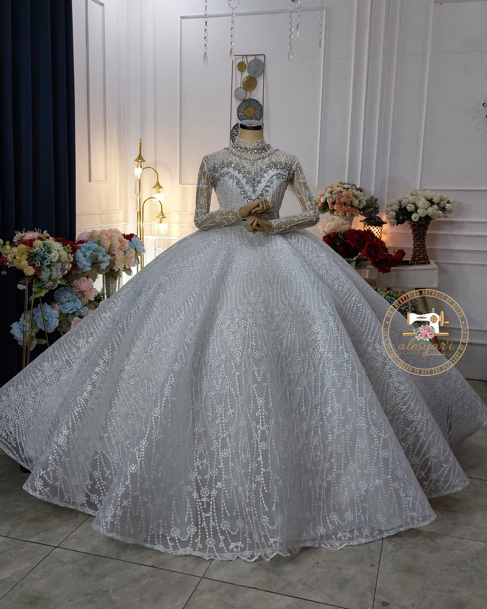 Alesyari Shop I 2024 Ball Gown Wedding Dresses Grey Tulle Wedding Dresses For Woman With Small Train Sweet Custom Wedding Dress