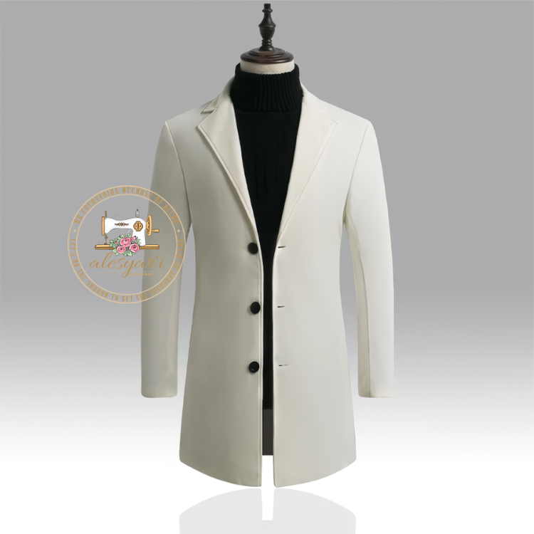 Alesyari Shop I Spring Autumn 2023: New Wool Blend Pure Color Long Cotton Coat - Slim Fit Windbreaker Jacket for Casual Business Fashion in Men's Clothing