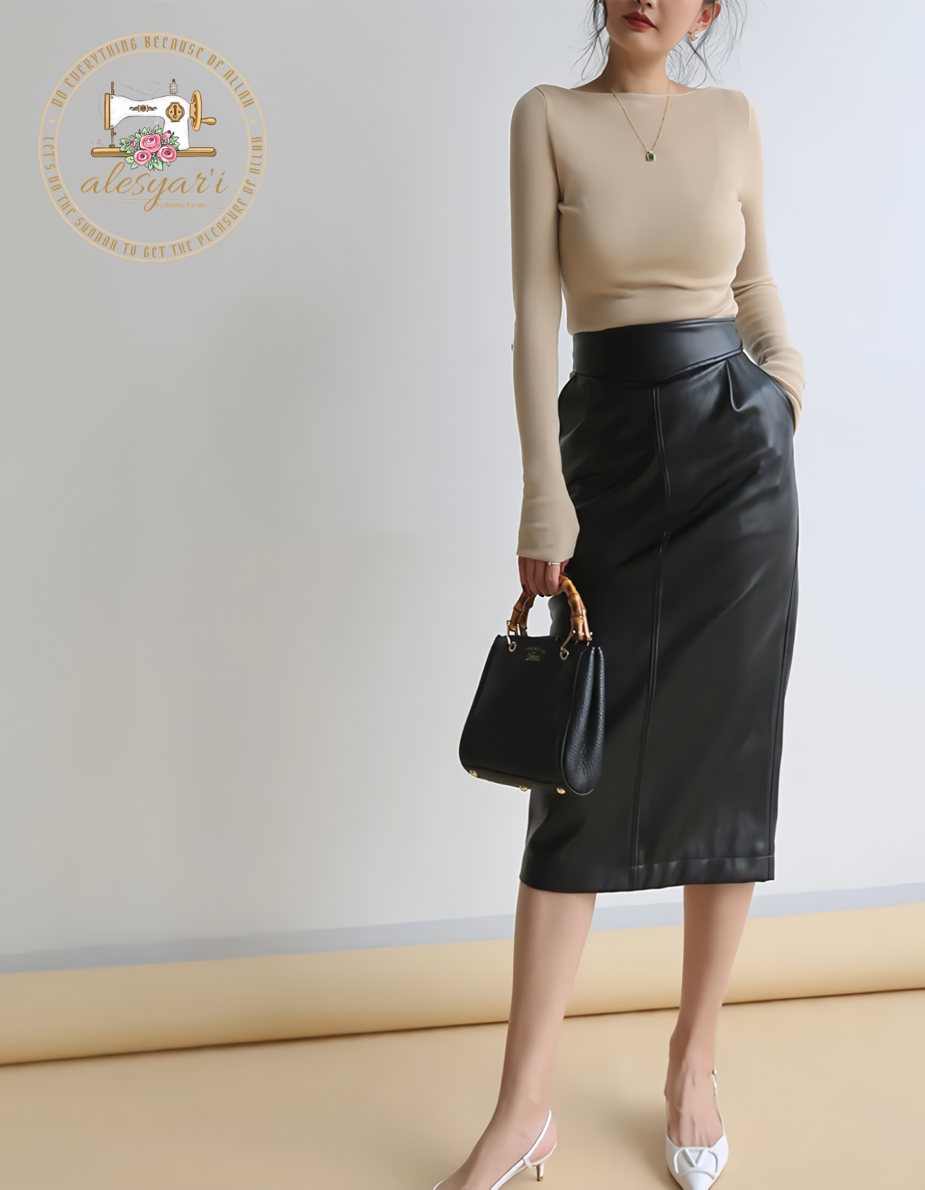 Alesyar'i Shop I Chic Spring Elegance: Midi PU Leather Skirt for Women in Brown, White, and Black