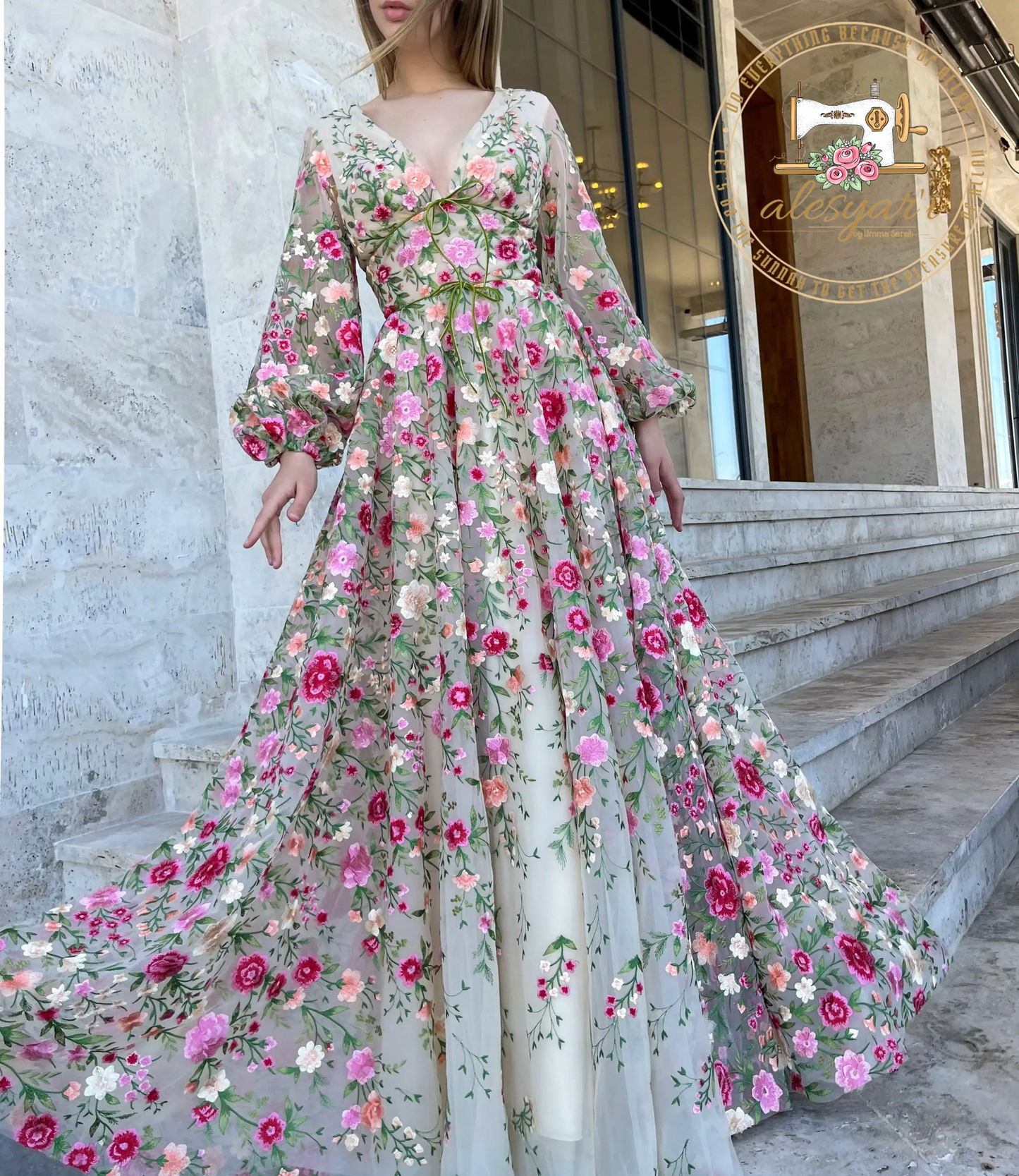 Alesyari Shop I 2024 Prom Dresses: Floral Reverie Ball Gowns, Sweet 3D Floral Prom Gowns, and A-line Party Dresses with Flared Sleeves