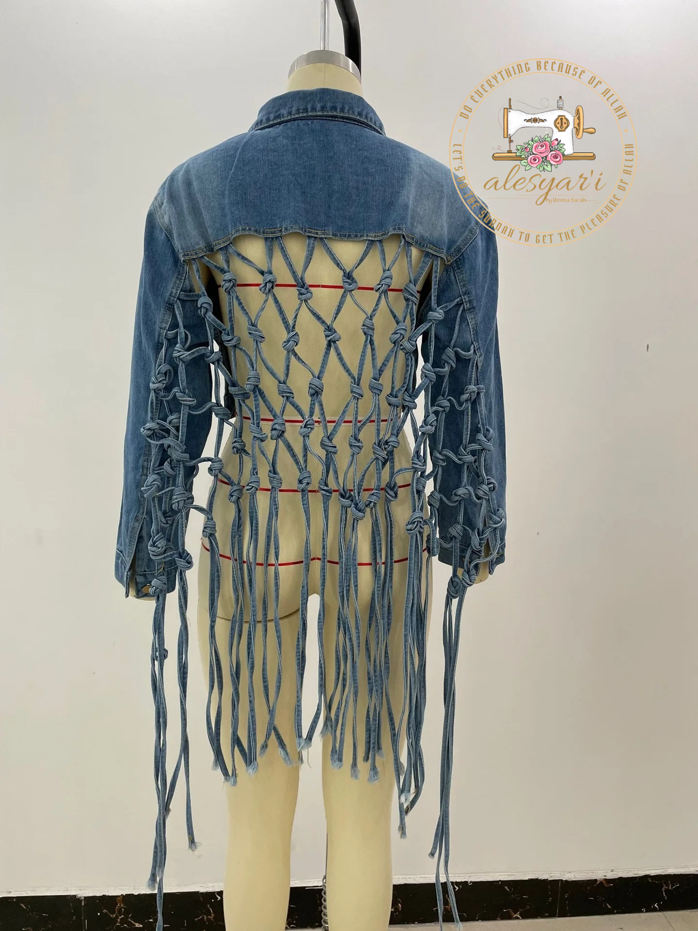 Alesyari Shop I Revolutionary Women's Denim Jacket: Stylish Back Mesh and Tassel Details