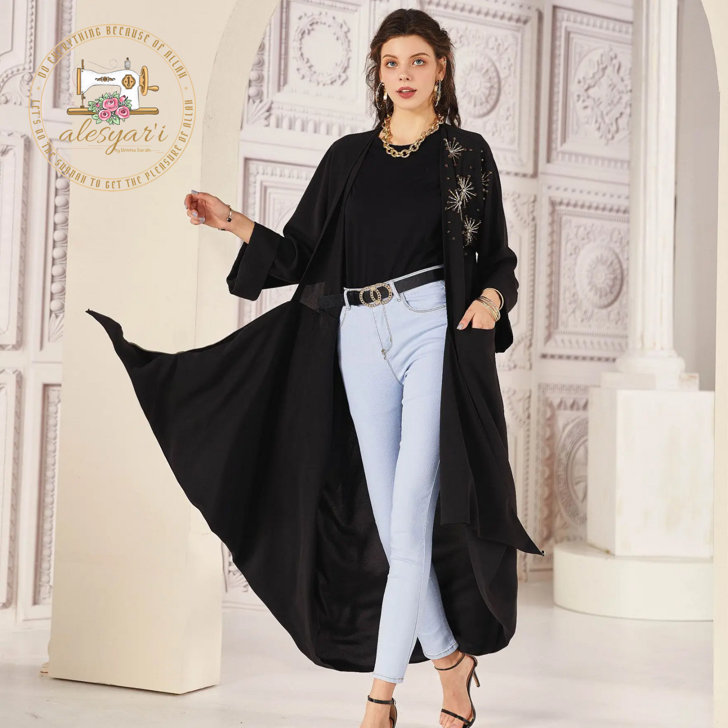 Alesyari Shop I New Muslim Woman Dress Two Through Hand Stitched Beaded Tube Outerwear Elegant Women's Dress Ins Kaftan Muslim Abaya Sets