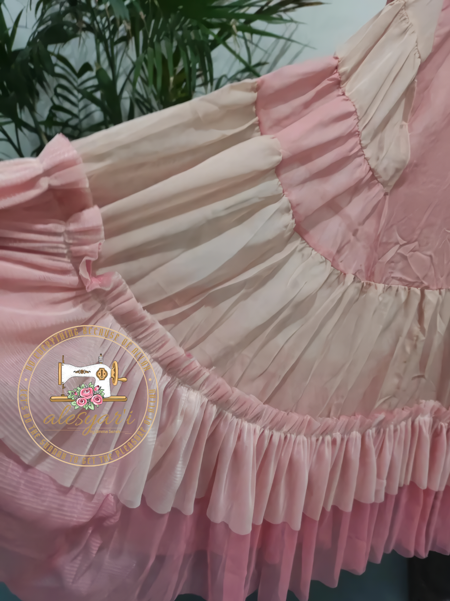 Alesyari Shop I New Summer 2023 Pink Cake Dress: Elegant Fashion with Striped Flare Sleeves, Waist Tie, and Beach-Style