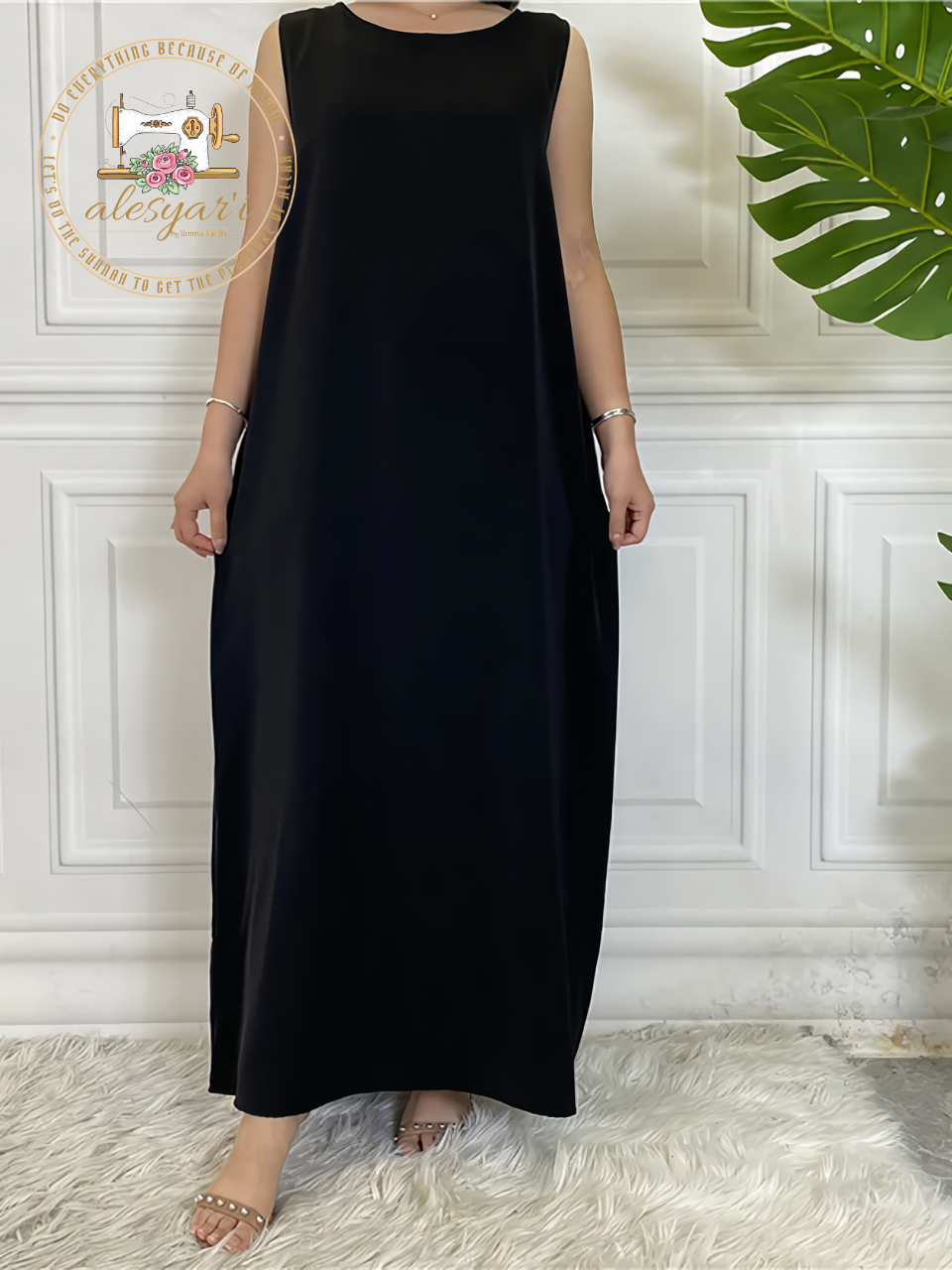 Alesayari Shop I Simple Casual Women's Abaya: Vestido All Match Sleeveless Inner Dress for Muslim Women, Maxi Kaftan Islamic Attire from Morocco