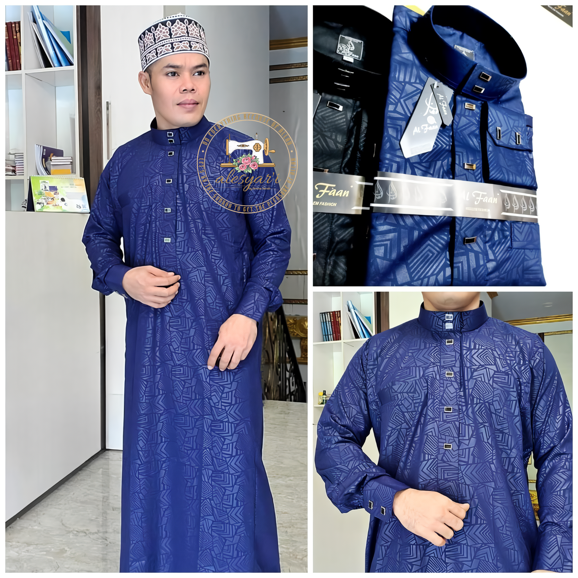 Alesyari Shop I 2024 Muslim Men Jubba Thobe Solid Color Patchwork Robe Saudi Shirt Stand Collar Islamic Arabic Kaftan Men Abaya