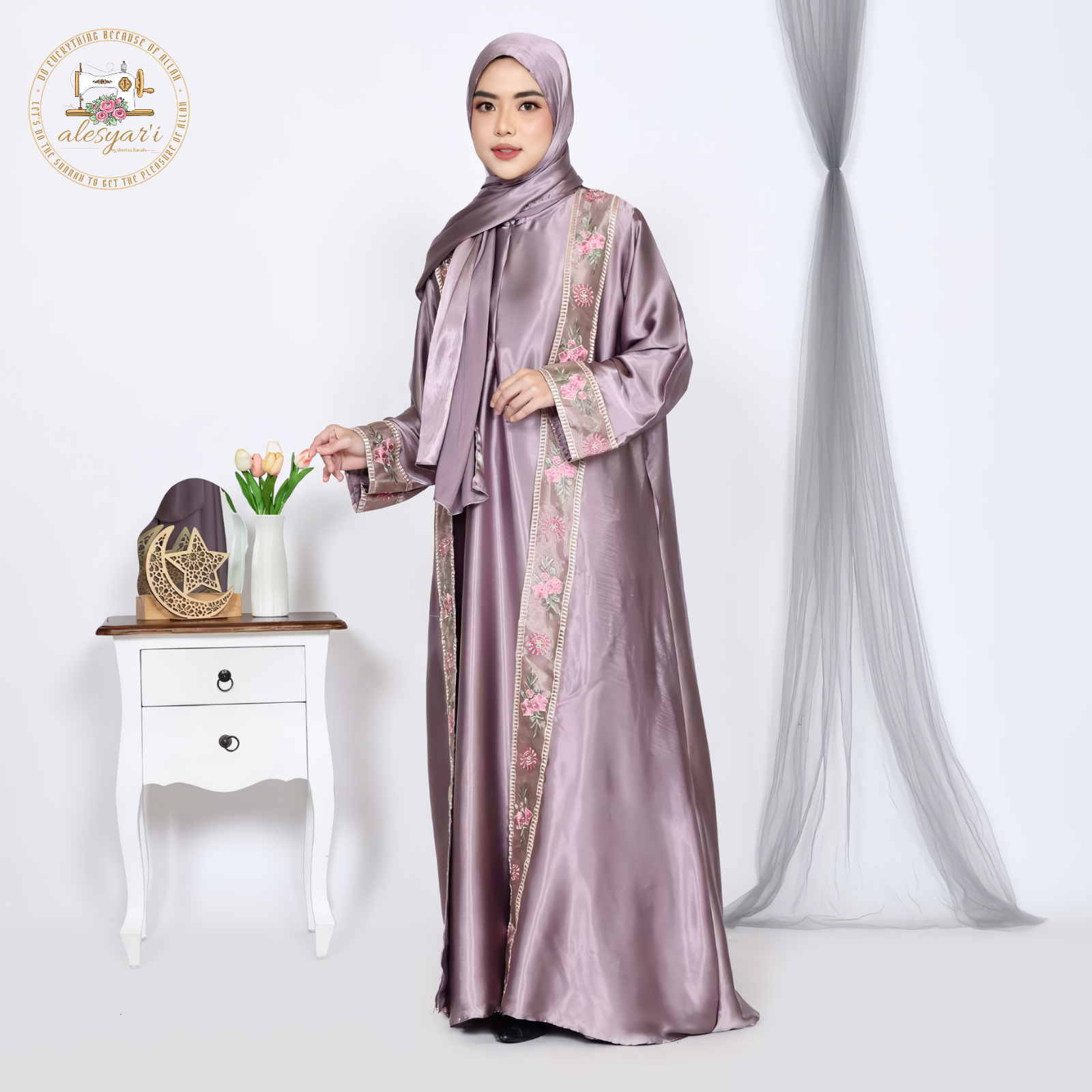 Alesyari Shop I Silk Abaya Dubai Luxury Beaded Kimono Muslim Pink Abayas for Women Turkey Moroccan Kaftan Wedding Party Dress Islamic Clothing