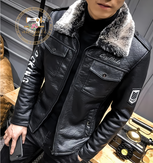 Winter Faux Fur Coat for Men: Casual PU Leather Jacket with Vintage Solid Color, Ideal for Spring, Autumn, and the Year 2023