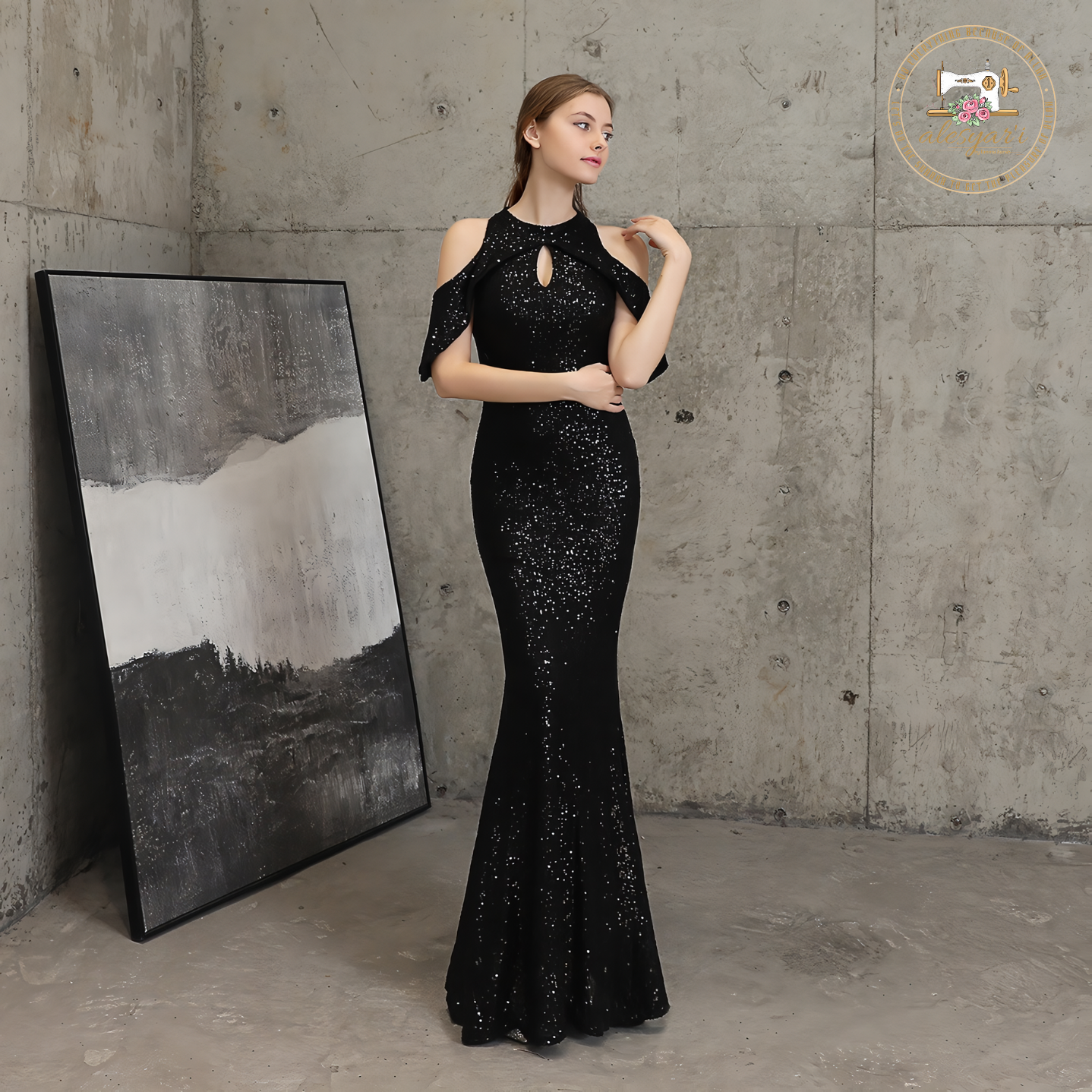 Alesyari Shop I Temperament And Elegant New Banquet Evening Dress Long Short Sleeve Sequined Queen Mermaid Evening Gown