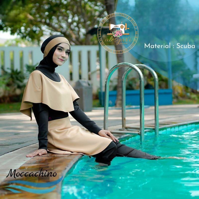 Alesyari Shop  I Dive into Style with our Original Scuba Fabric Swimsuit Featuring Chest Layer and Skirt Overall Jumpsuit Design for Muslim Women