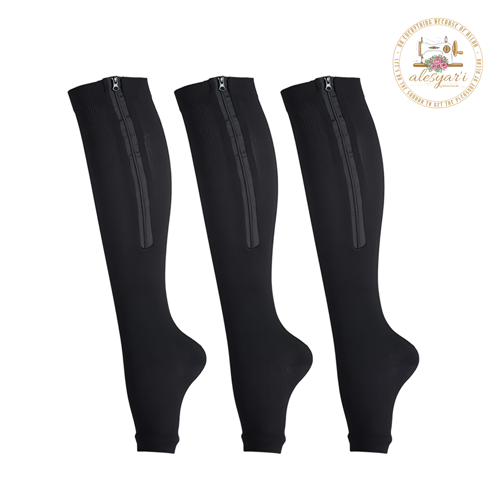 Alesyar'i Shop I Zipper Compression Socks: Calf Knee High Stocking for Medical Nursing, Walking, Running, Hiking, and Sports