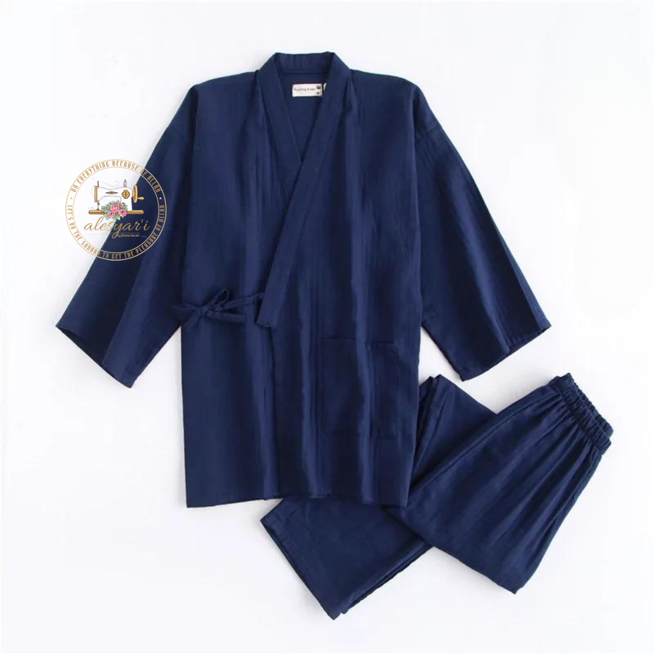 Alesyari Shop I Japanese Style Men's Nightwear Set: Kimono Cardigan and Pants