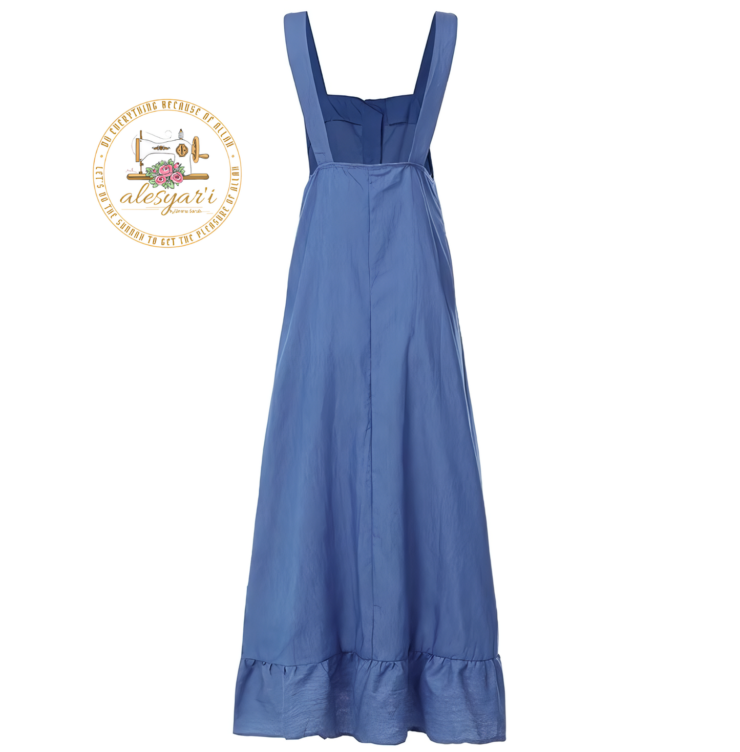 Alesyari Shop I Women's Vintage Denim Blue Maxi Sundress: A Casual, Ruffled Summer Dress with Solid Design – Robe Femme Chic