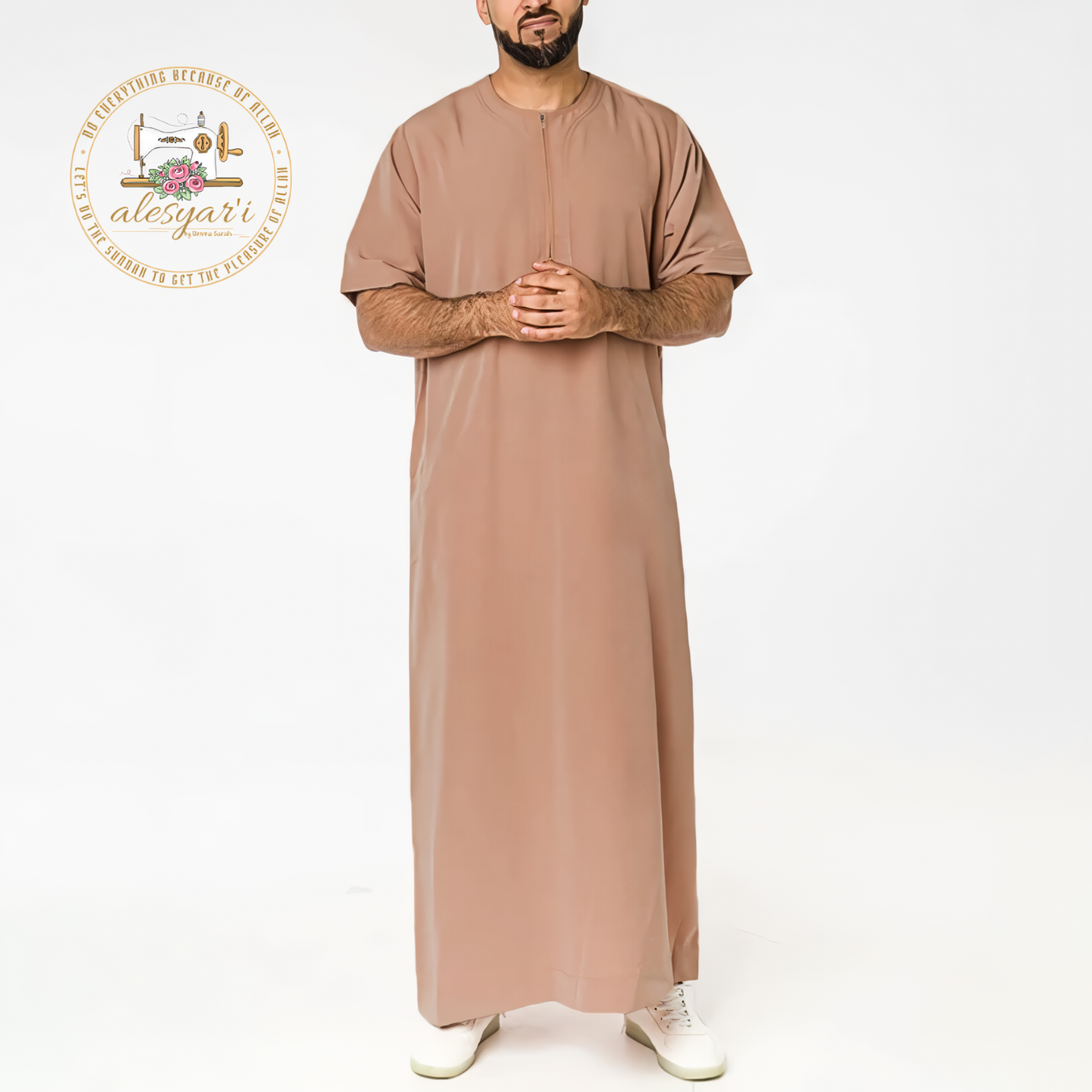 Alesyari Shop I 2024 Mens Muslim Robe - Casual Abaya with Stand Collar, Long Sleeves, and Solid Arab Jubba