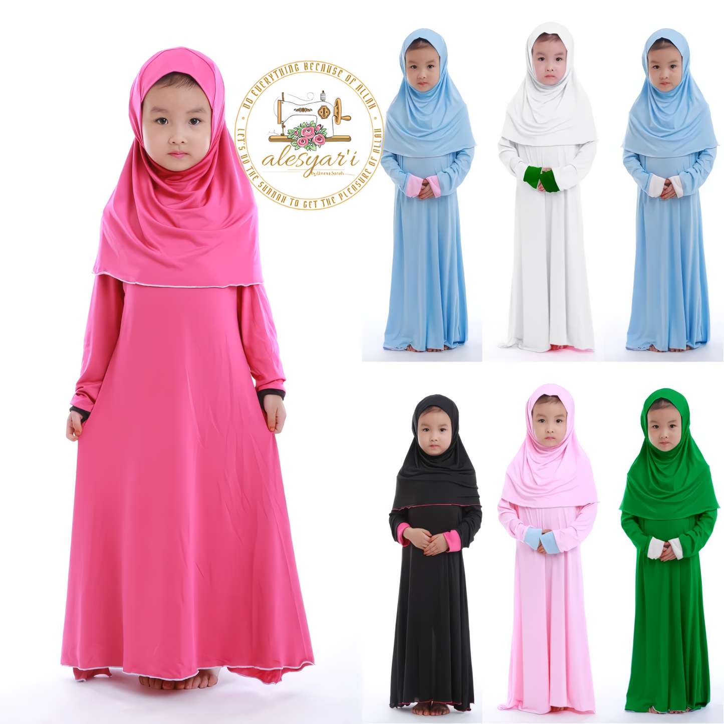 Alesyari Shop I Children's Ramadan Ensemble with Prayer Dress, Hijab, Abaya, and Robe for Girls, Perfect for Eid Party and Special Occasions