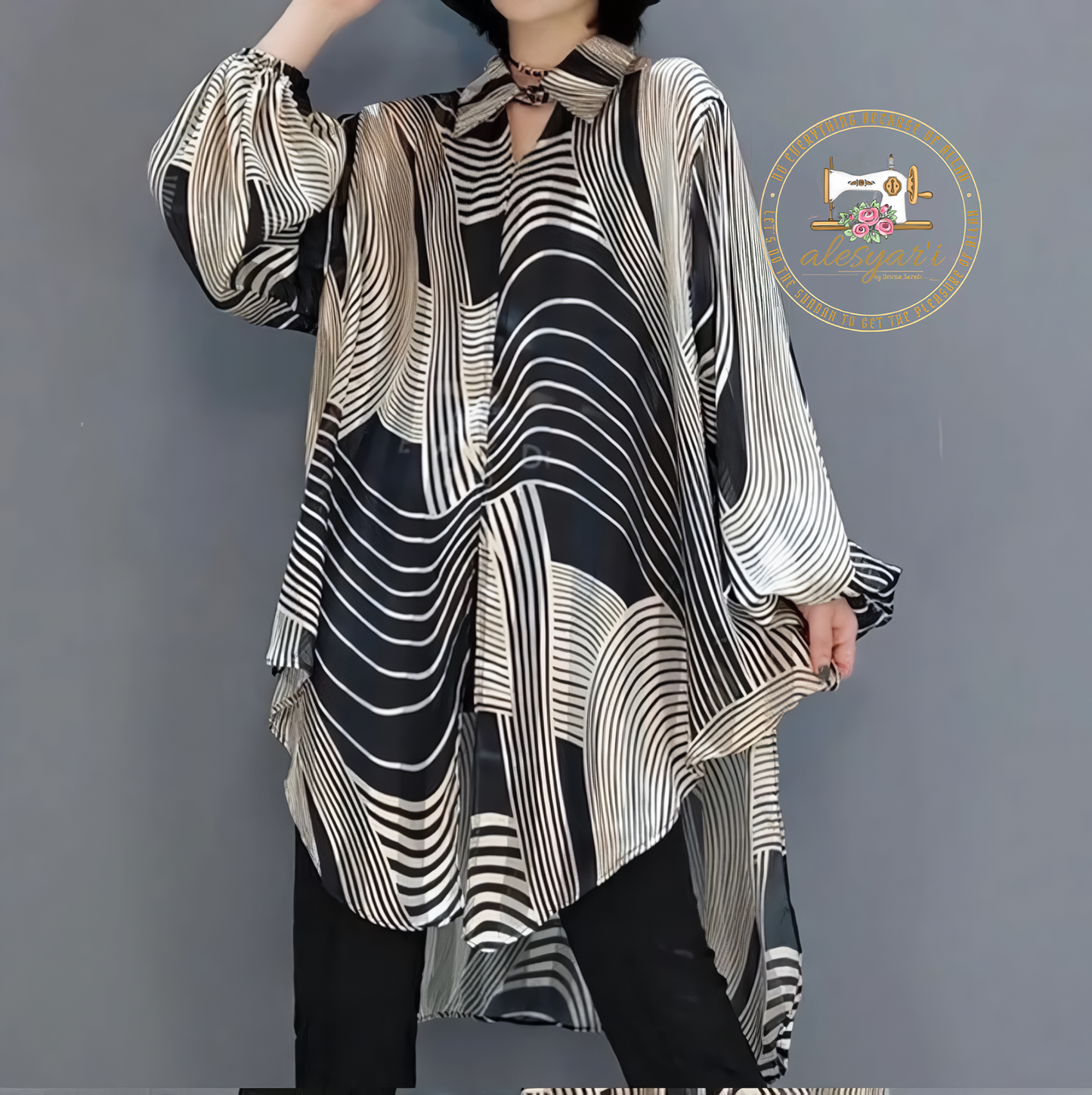 Alesyari Shop I Chic Summer Vibes: Women's Oversized Chiffon Striped Blouse – Effortlessly Stylish for Holidays and Casual Sun-soaked Days