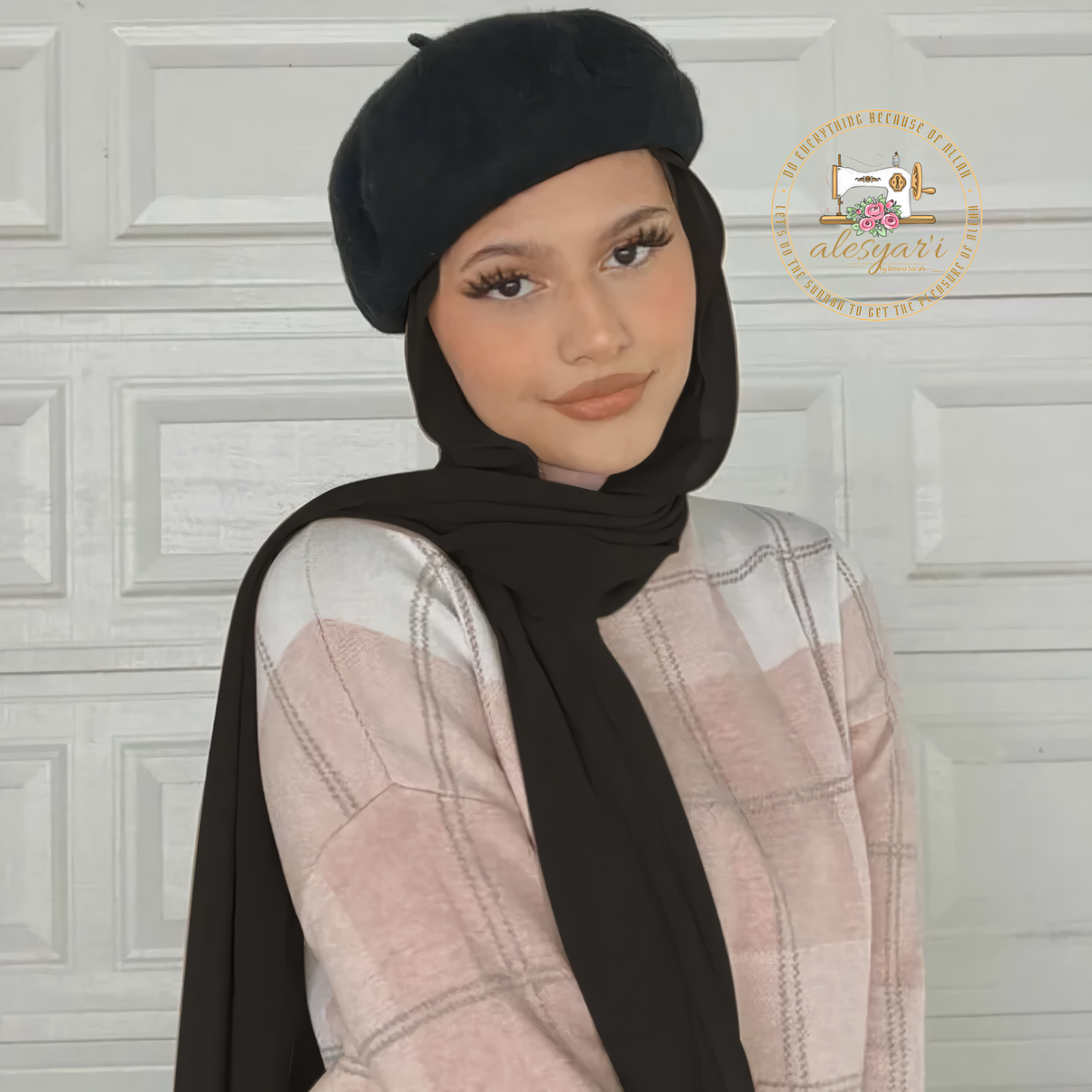 Alesyari Shop I Muslim Women's Instant Chiffon Hijab Paired with Baret Hats – Elevate Your Style with Baret Flat Hat and Graceful Chiffon Hijab