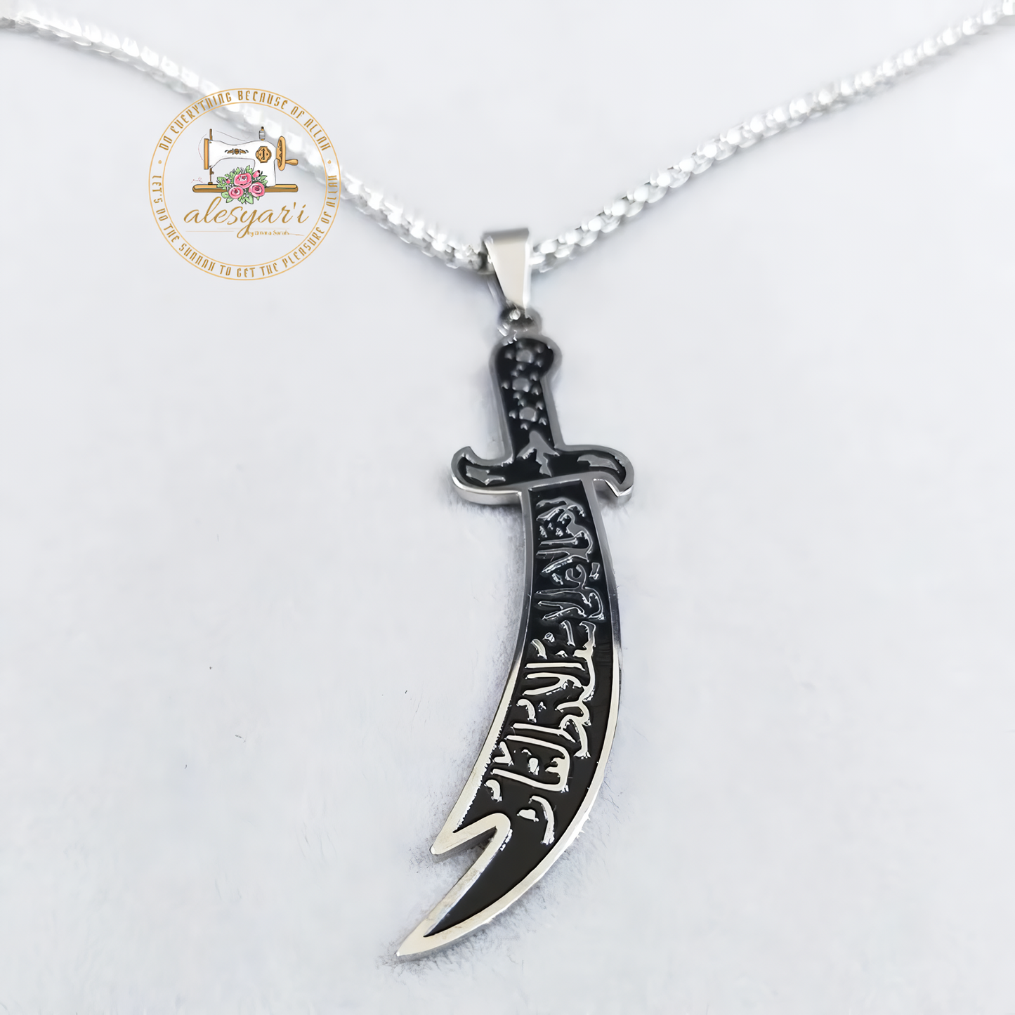 Alesyari Shop I Stainless Steel Arabic Sword Pendant Necklace - A Unique Statement in Islamic Jewelry