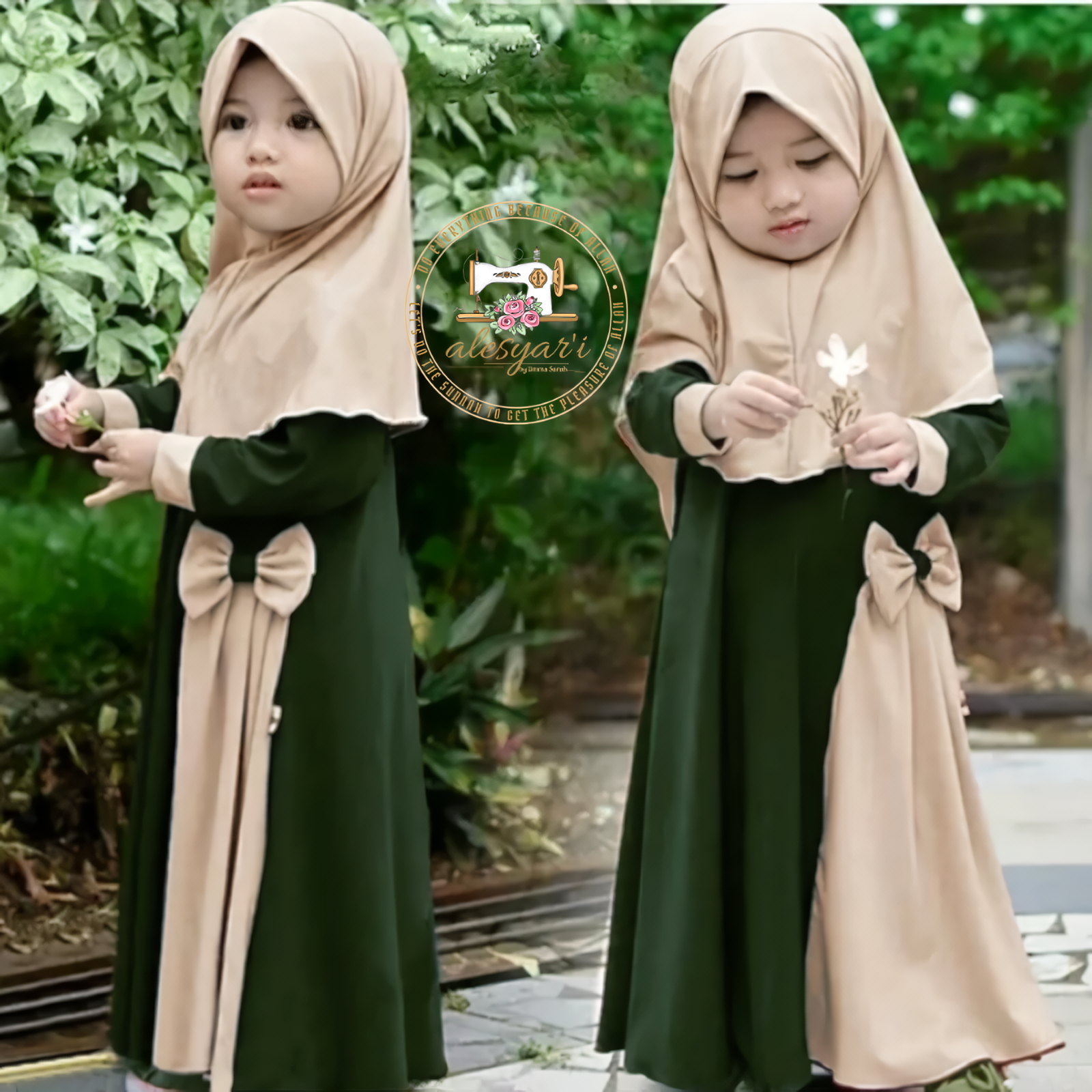 Alesyari Shop I 2-Piece Collection for Muslim Children – Girls' Prayer Dress and Hijab Abaya, Kids' Long Robe with Headscarf