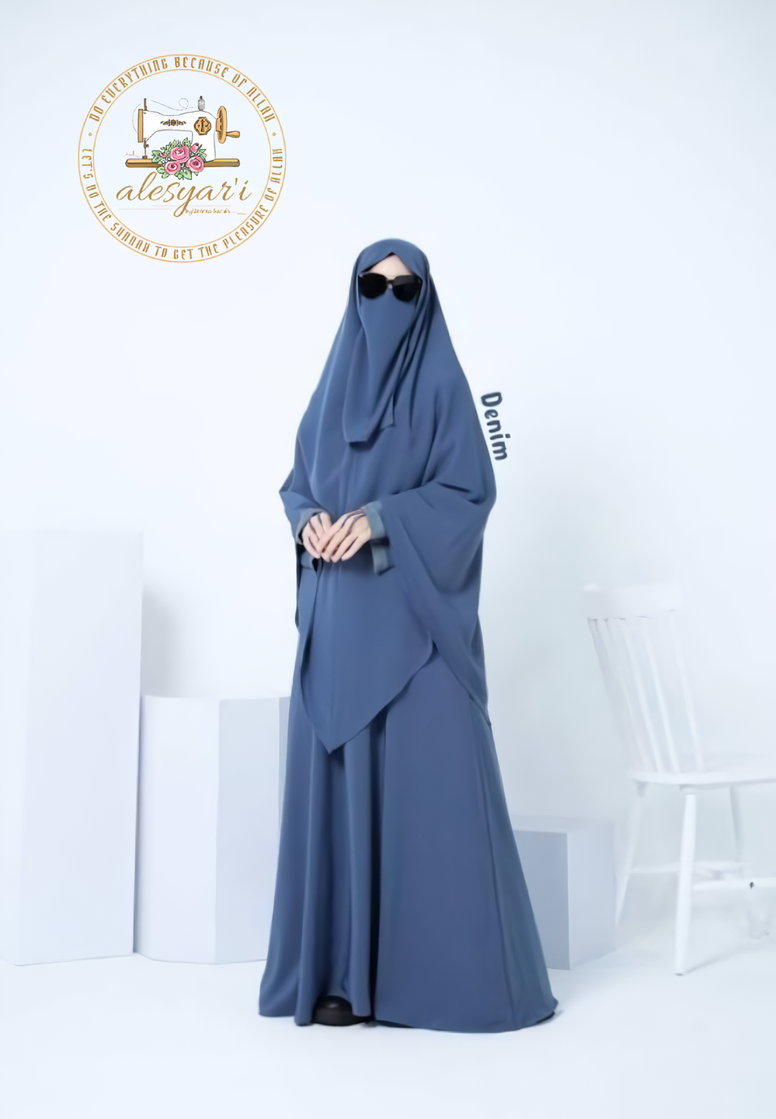 Alesyari Shop I Ramadan Eid women Elegance Modest Hijab Set with Khimar, Veil, and Plain Robe