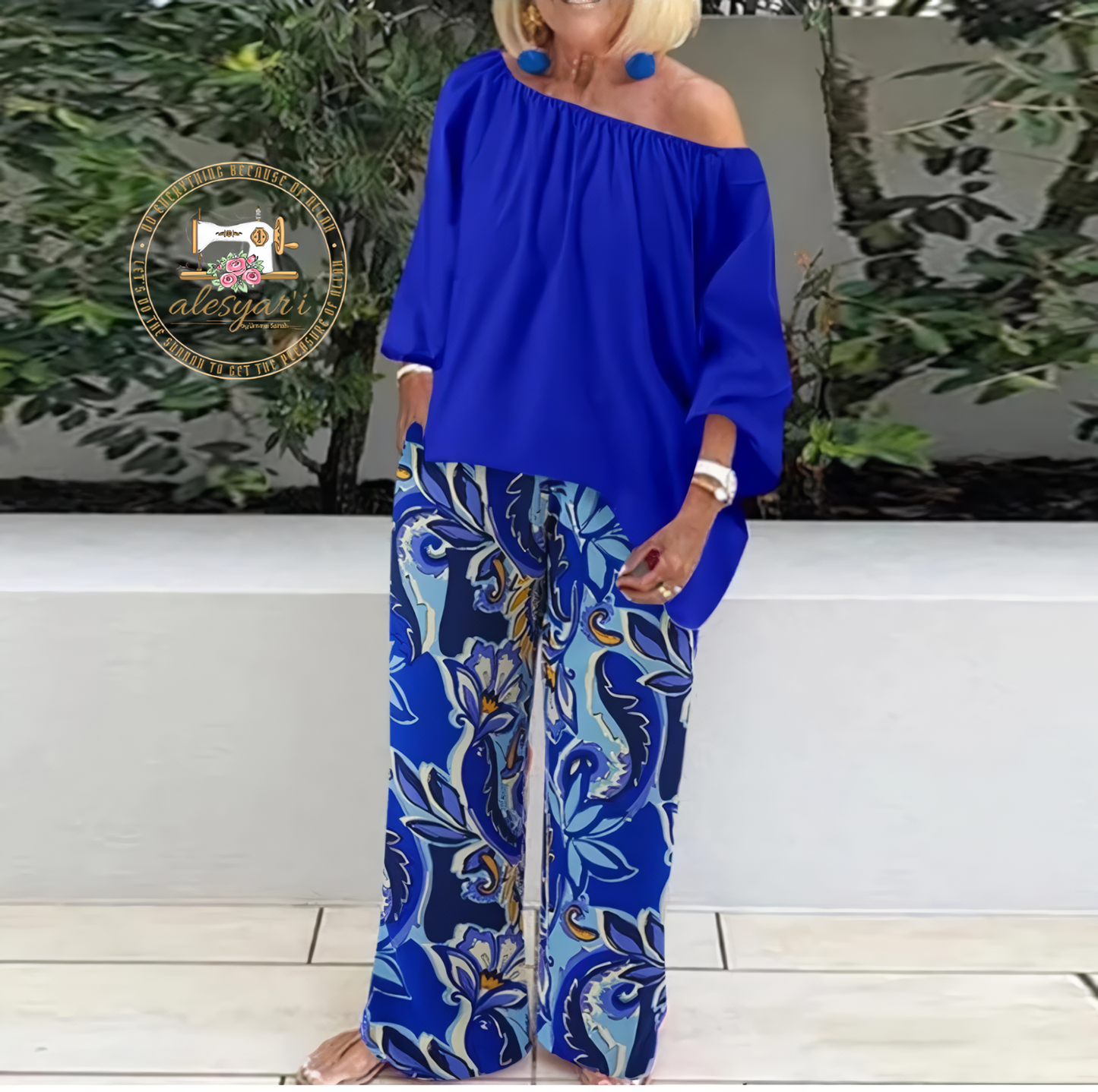 Alesyari Shop I Chic Prints Ensemble: Women's Sexy Off-Shoulder Tops and Wide-Leg Pants Set – Autumn Casual Elegance for Stylish Holiday Outfits