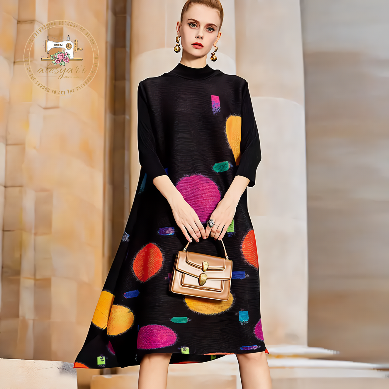 Alesyar'i Shop I European Elegance: Wave Point Printed Dress for Spring and Autumn 2024