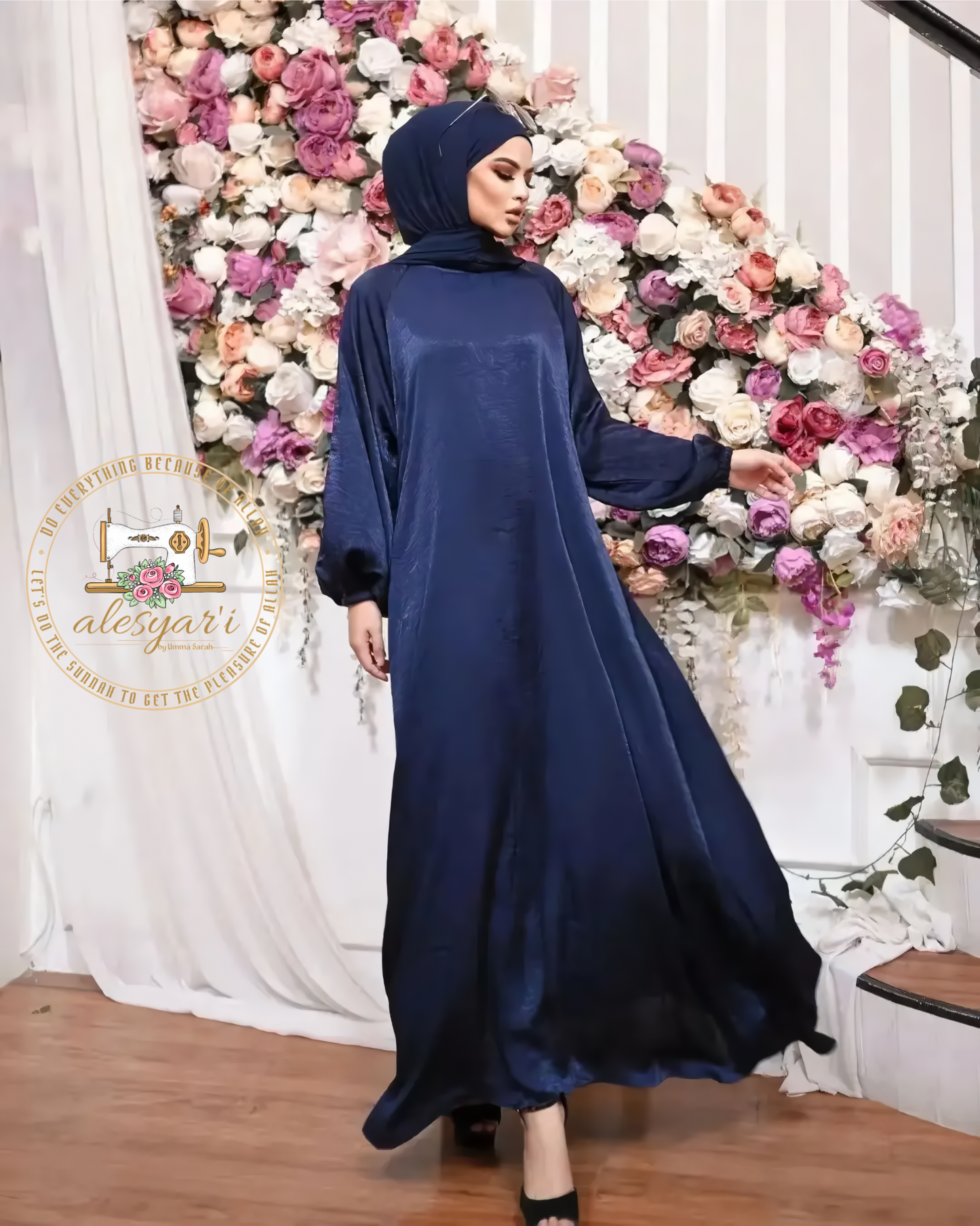 Alesyari Shop I Graceful Modesty Satin Abaya Long Dress - Elegant Formal Wear for Women