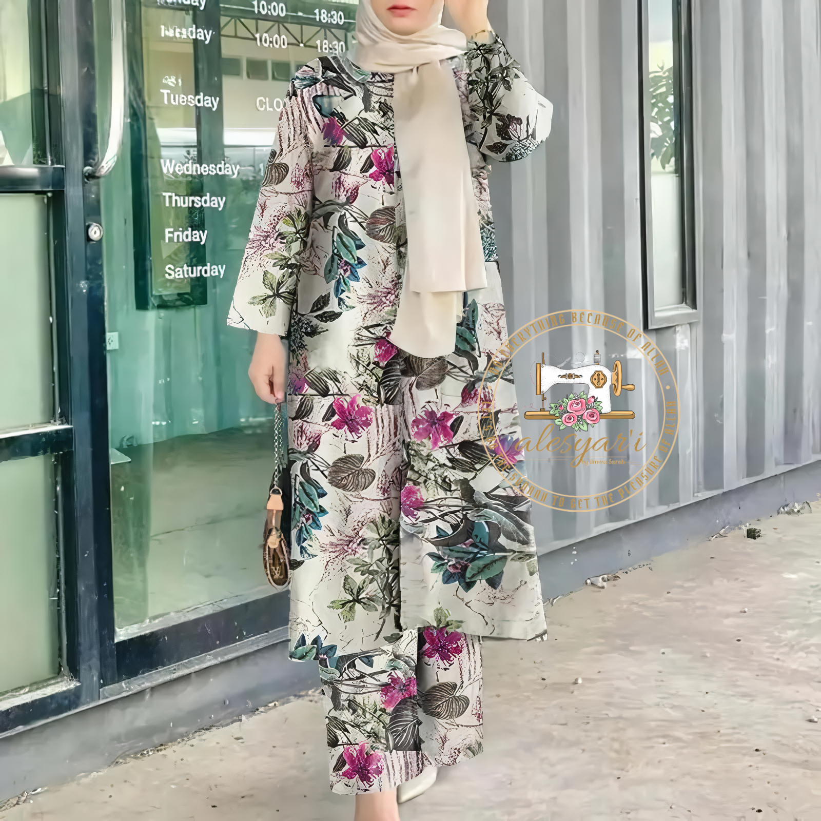 Alesyari Shop I Vintage Women's 2-Piece Long Sleeve Blouse and Casual Pants Set with Retro Loose Floral Print – Muslim Sports Apparel