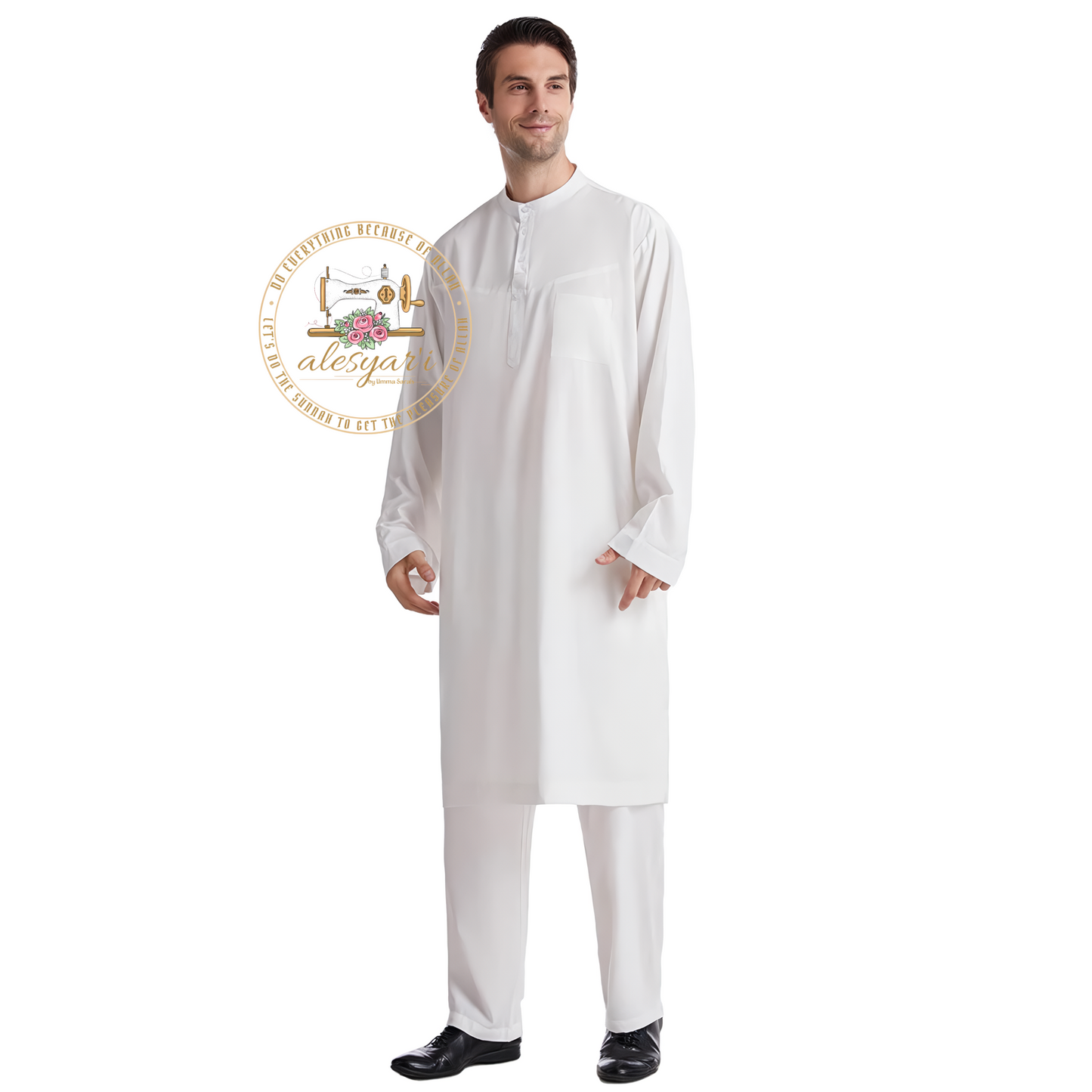 Saudi Jubba Thobe Thoub Set: 2-Piece Kaftan Suit with Long Pants – Traditional Arabic Islamic Muslim Robe for Men's Clothing in Dubai Style