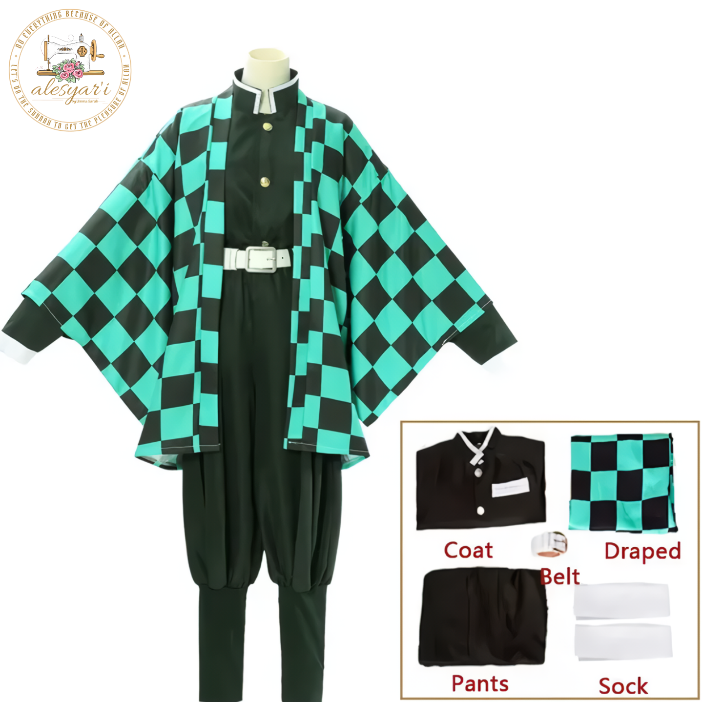 Alesyari Shop I Tanjirou Kamado Costume Anime Cosplay Men Kimono Uniform Halloween Party Demonias Women Clothes Kids