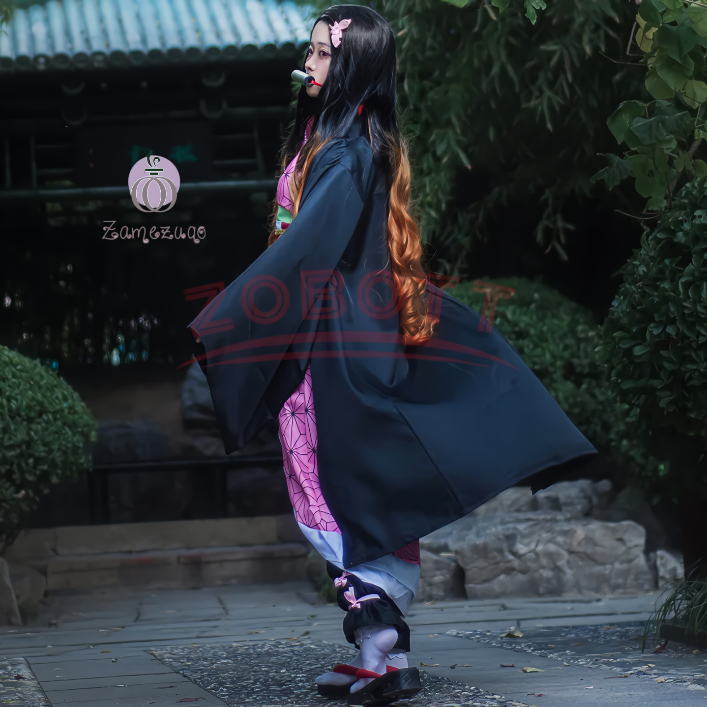 Alesyari Shop I Anime Demon Slayer Nezuko Cosplay Costume Kimono Kimetsu No Yaiba Kamado Nezuko Costume Wig Womens Girls Kimono Uniform Clothes