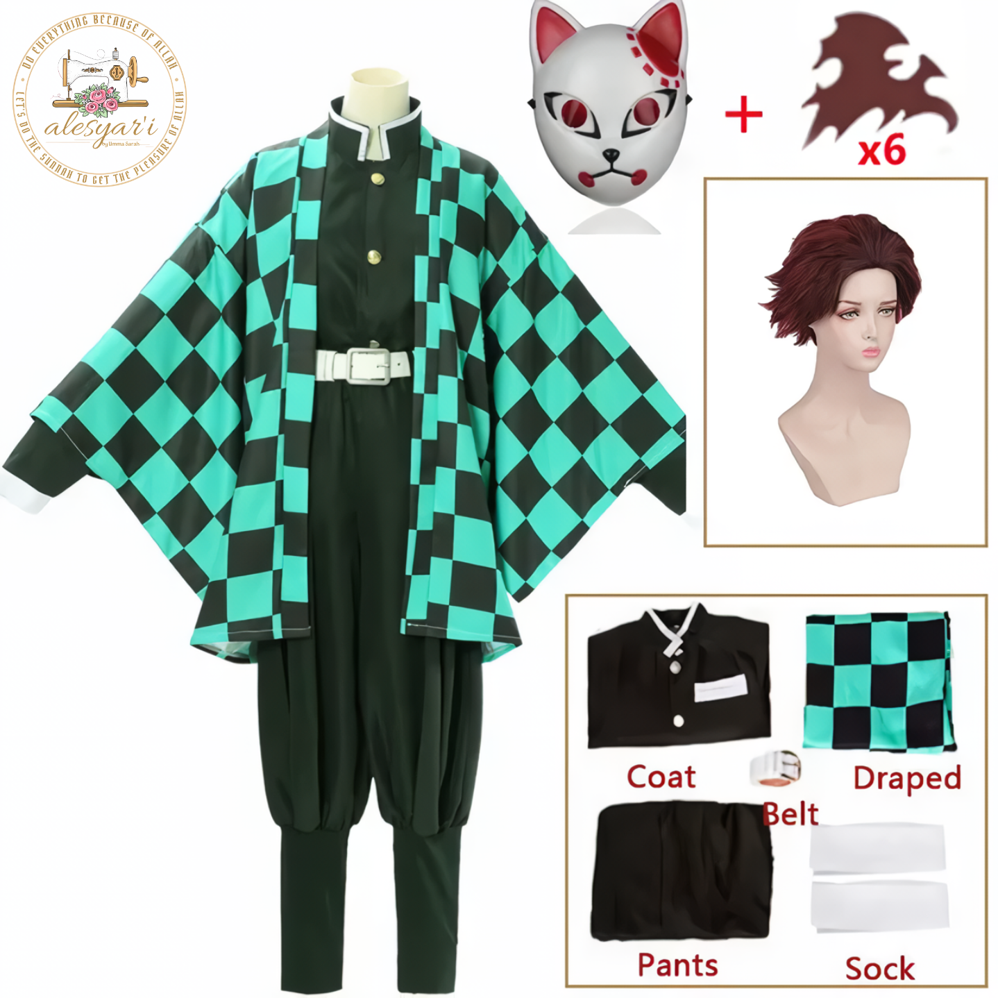 Alesyari Shop I Tanjirou Kamado Costume Anime Cosplay Men Kimono Uniform Halloween Party Demonias Women Clothes Kids