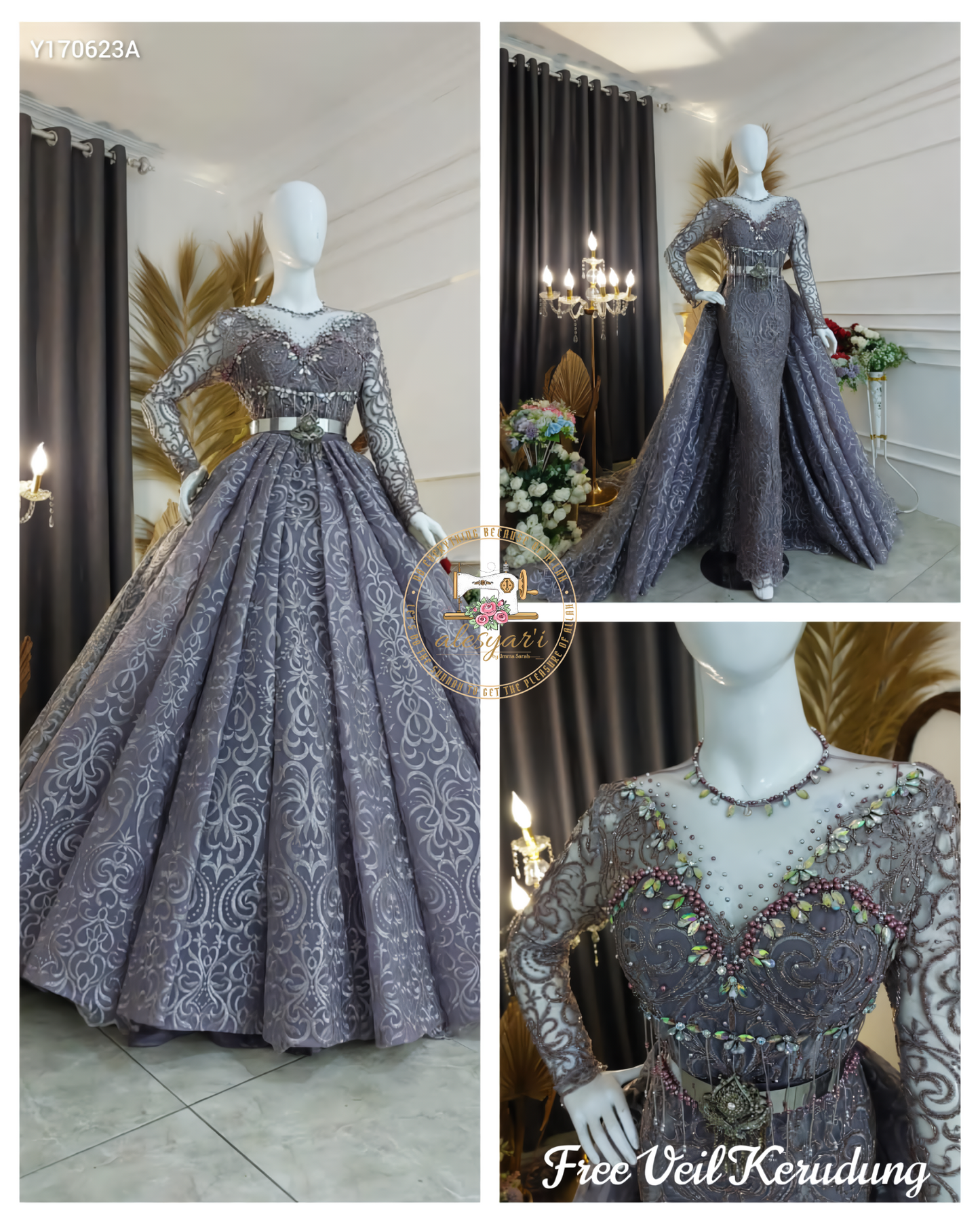 Alesyari Shop I 2024 Ball Gown Wedding Dresses Grey Tulle Wedding Dresses For Woman With Small Train Sweet Custom Wedding Dress