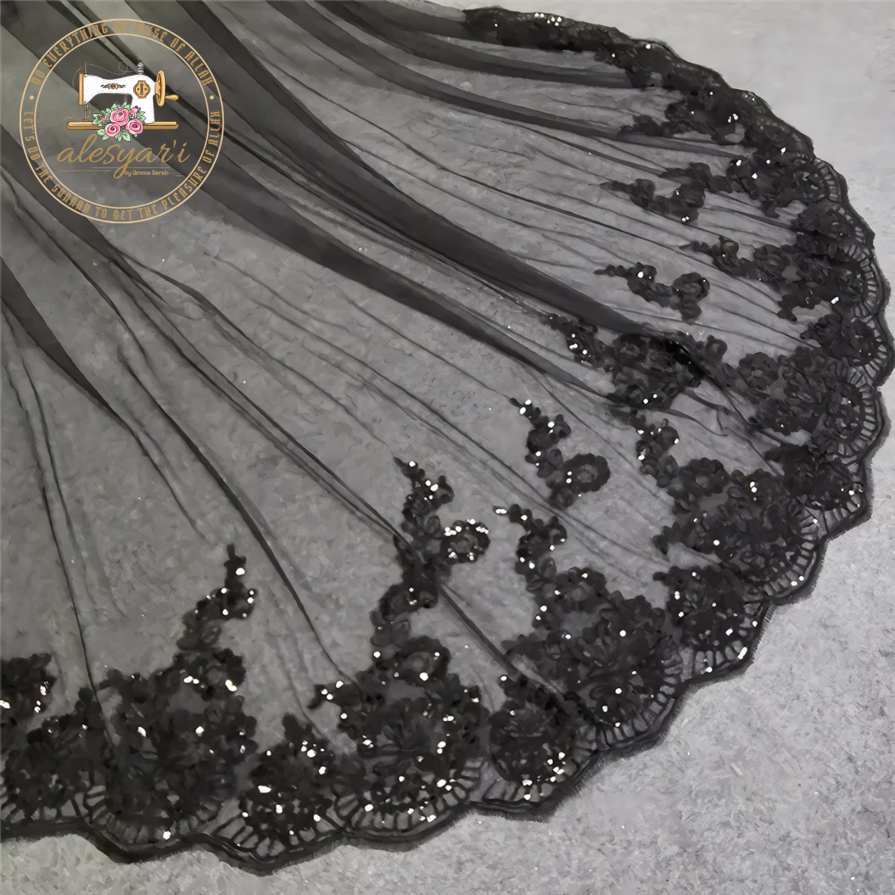 Alesyari Shop I Real Photos Black Long Wedding Bling Sequins Lace Cathedral Bridal Cape Marriage Wedding Accessories Shoulder Veil